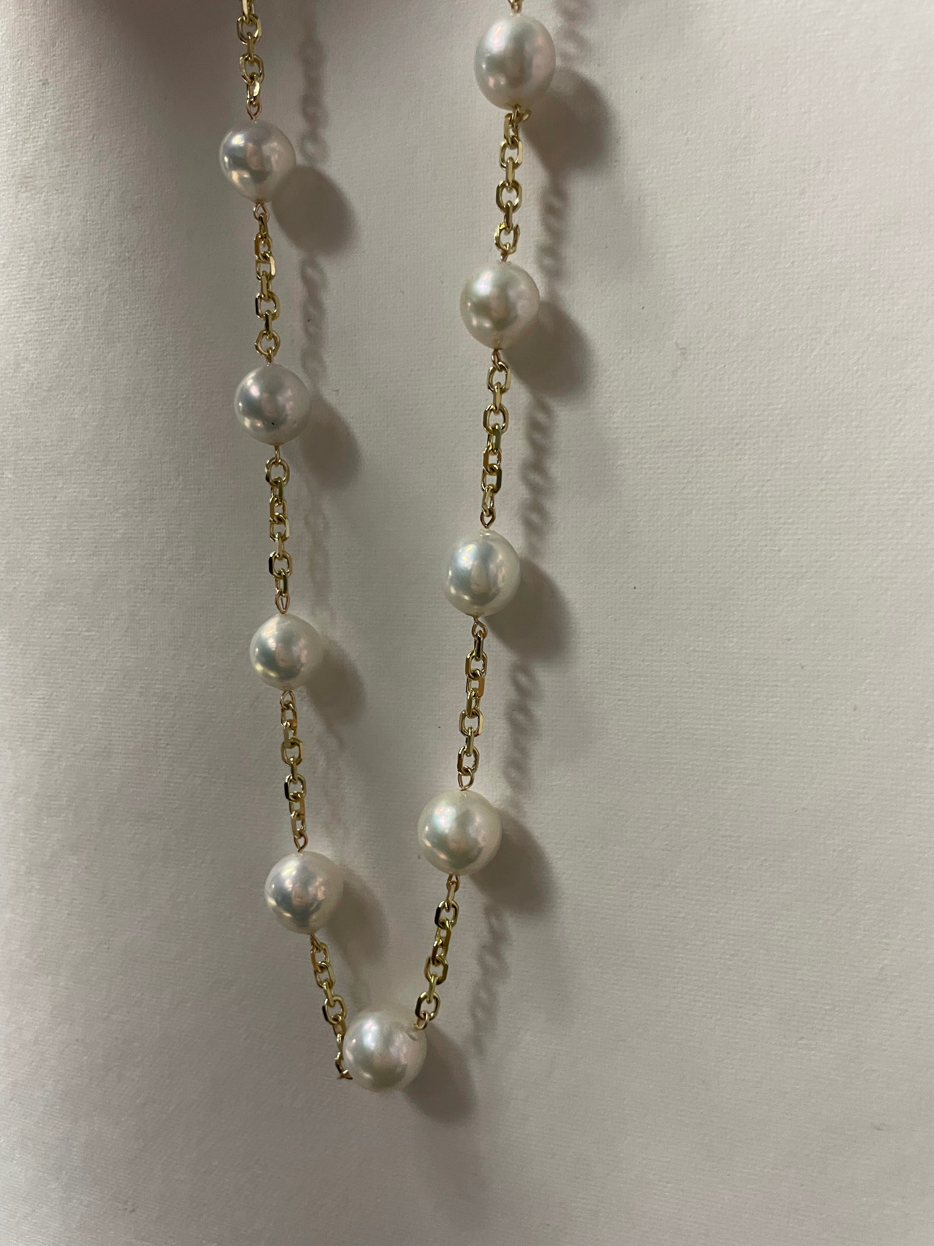 Freshwater Akoya Pearl Solid 14K Yellow Gold Station Necklace 19"