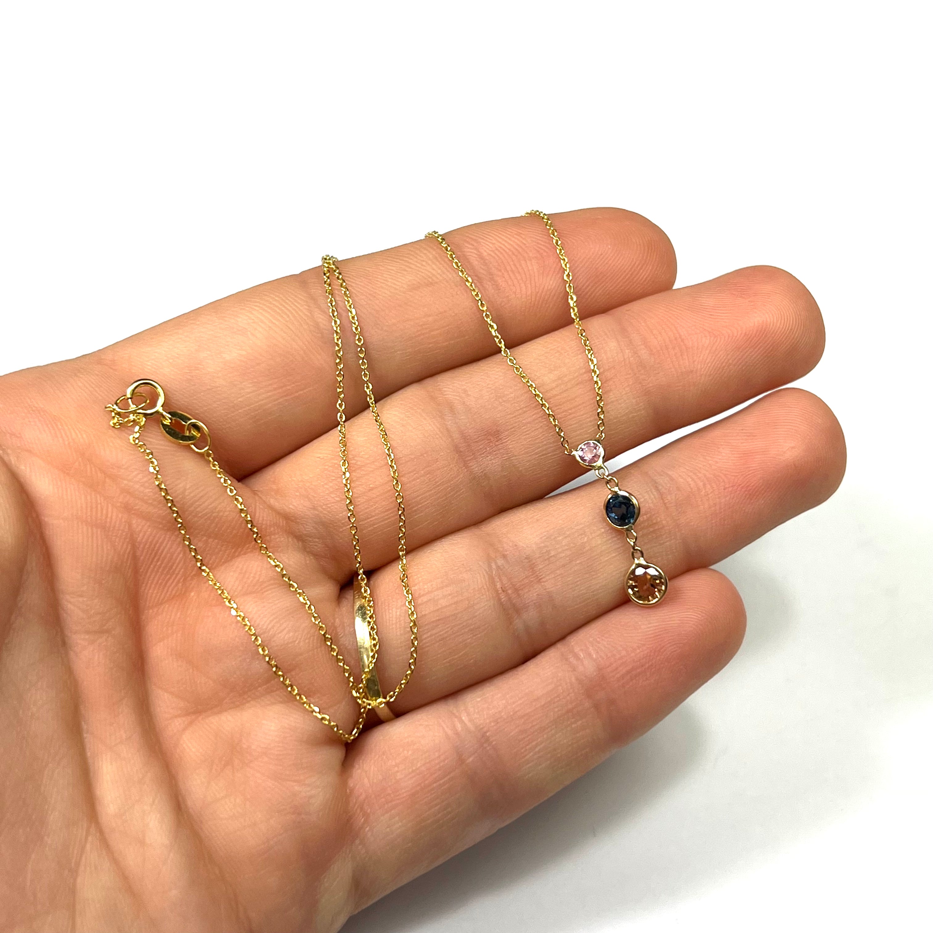 Rainbow Sapphire 16" 14K Yellow Gold Necklace