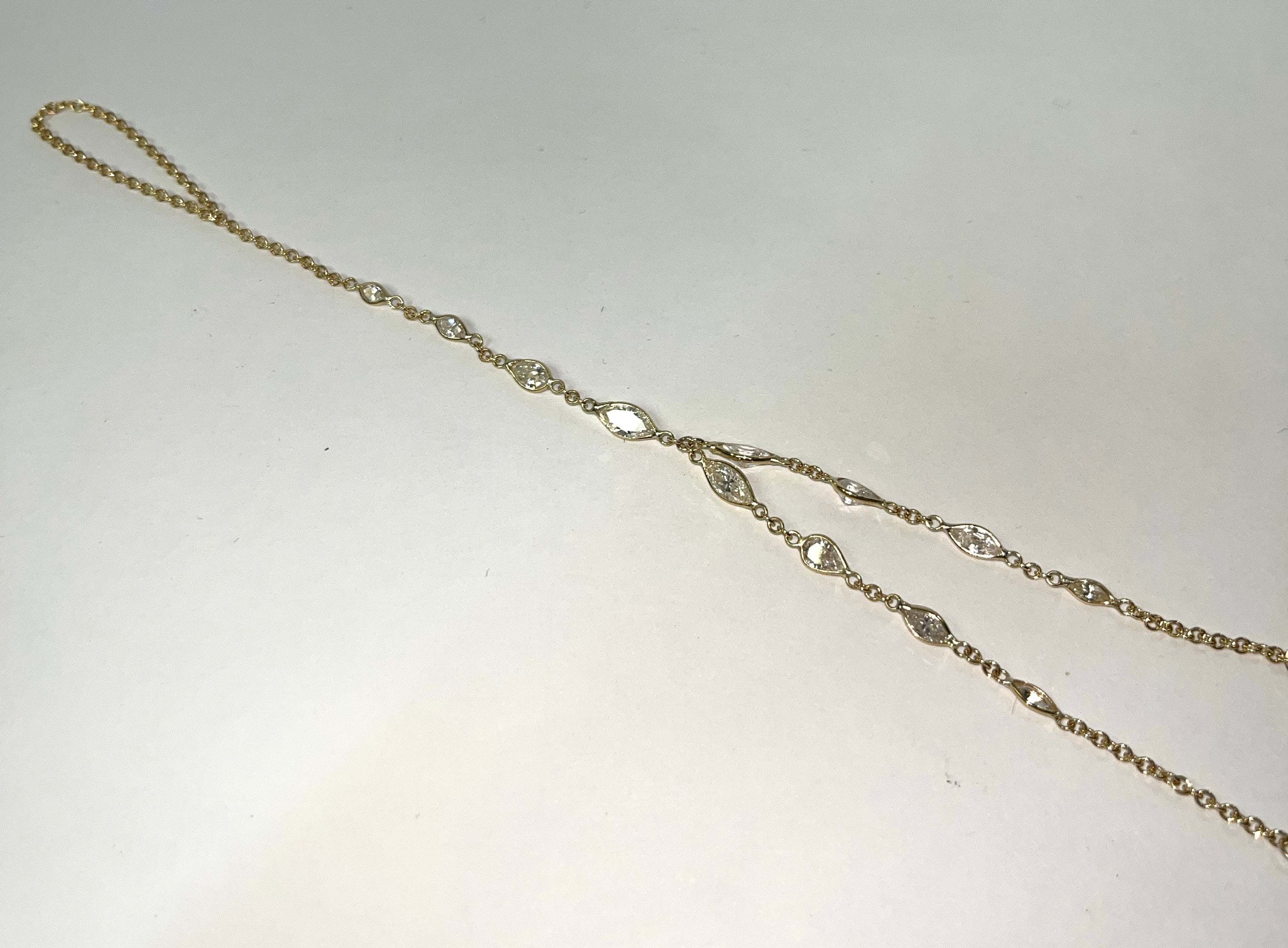 Stunning Marquise and Pear Diamond Hand Chain in Solid 18K Yellow Gold