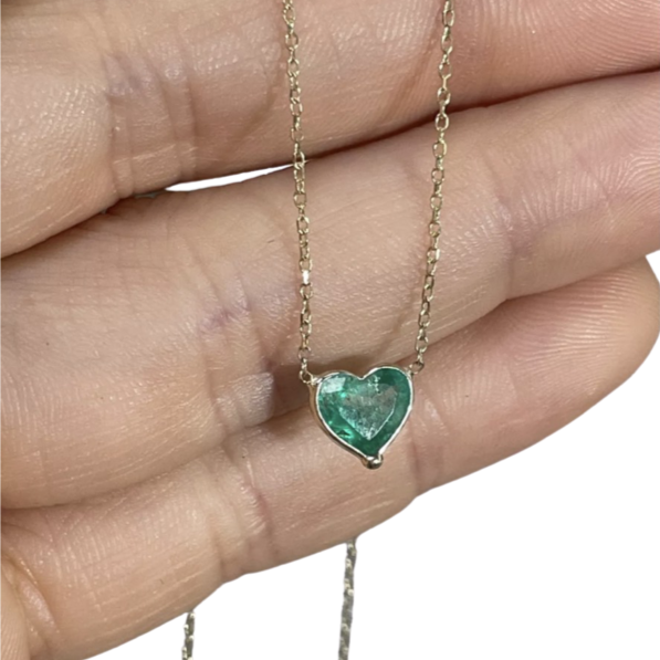 .85CT Heart Shaped Colombian Emerald 20" 14K White Gold Necklace