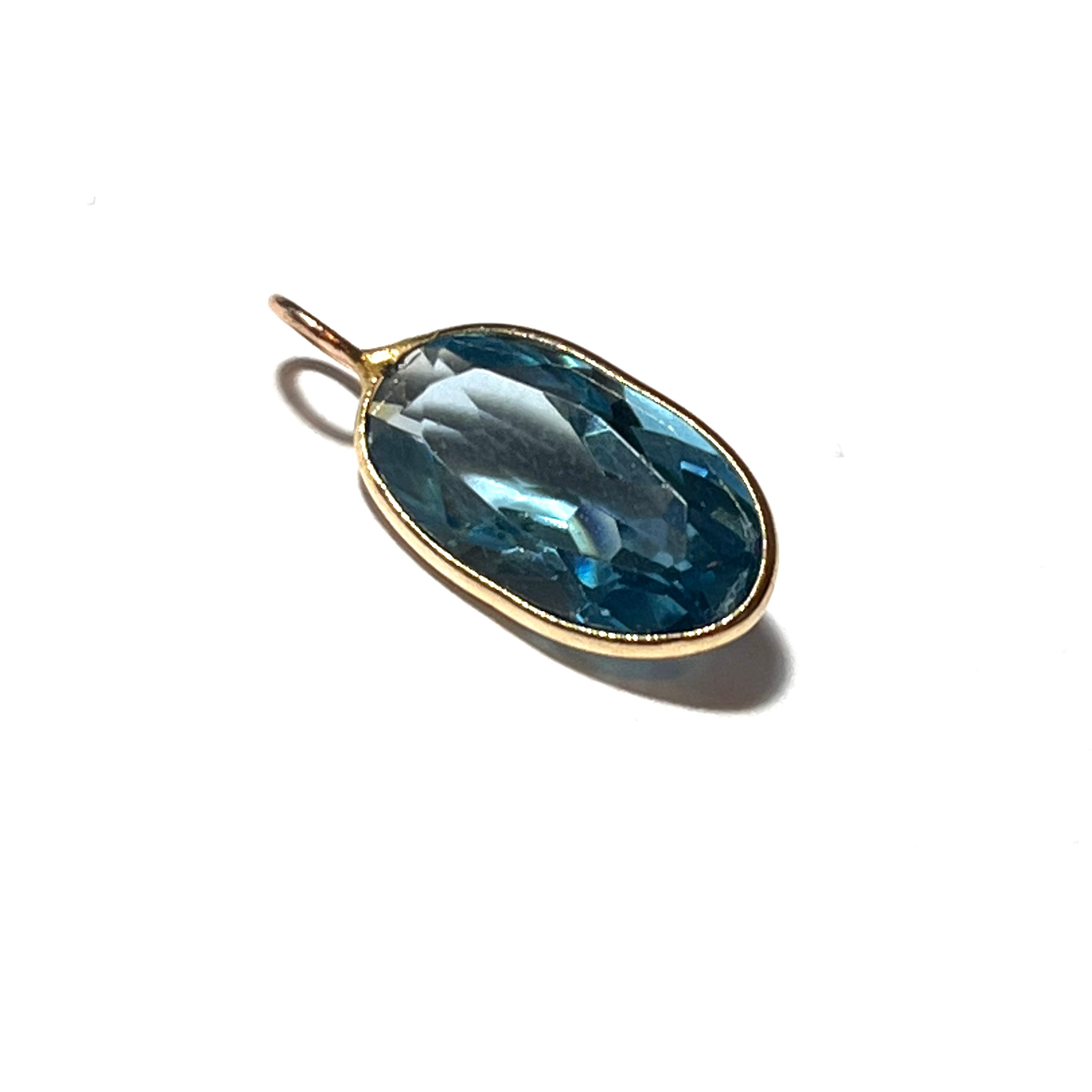 4ct Natural Oval Blue Topaz 14K Yellow Gold Pendant Charm