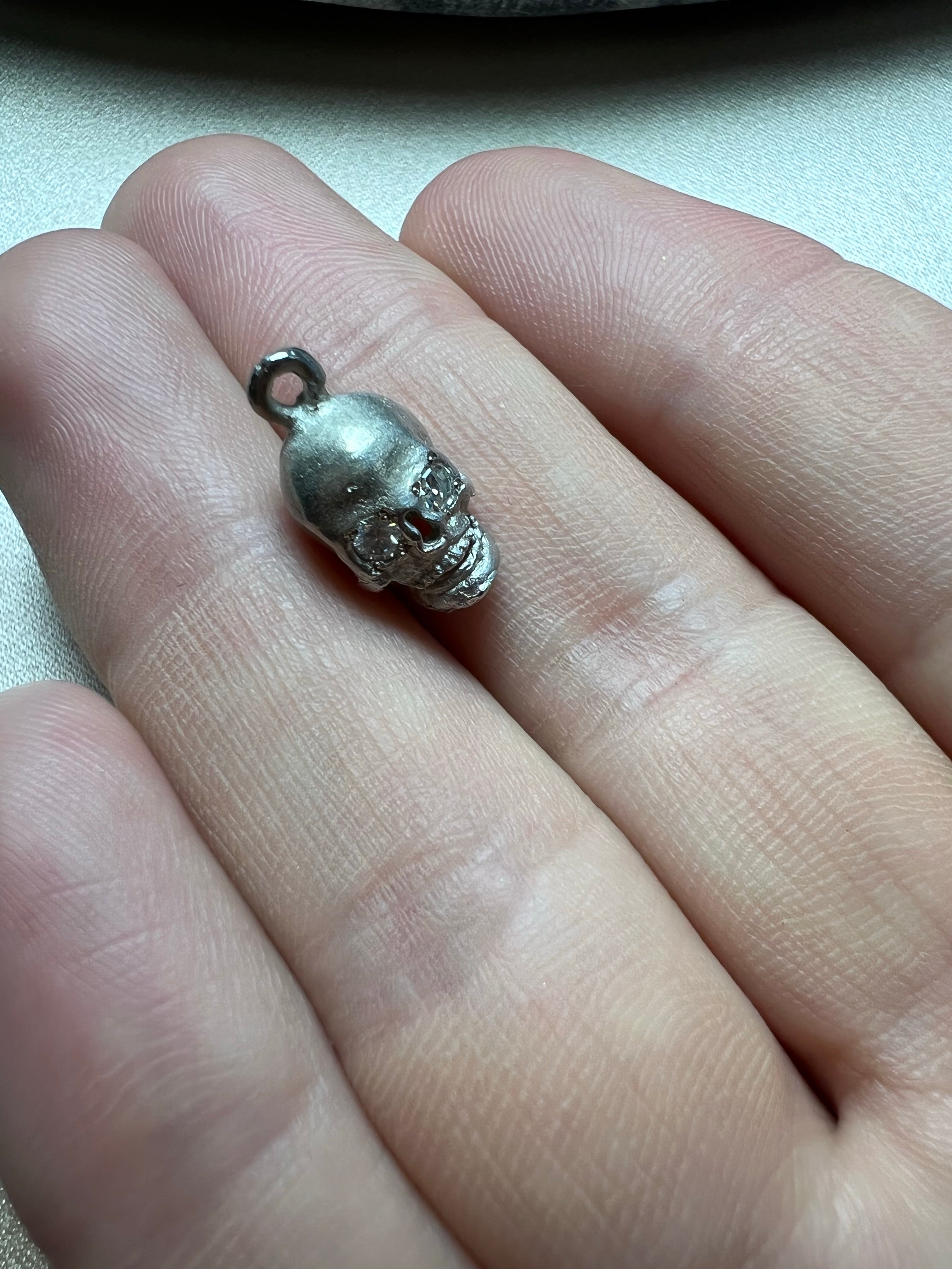 Solid 18K White Gold  Large Diamond Skull Charm