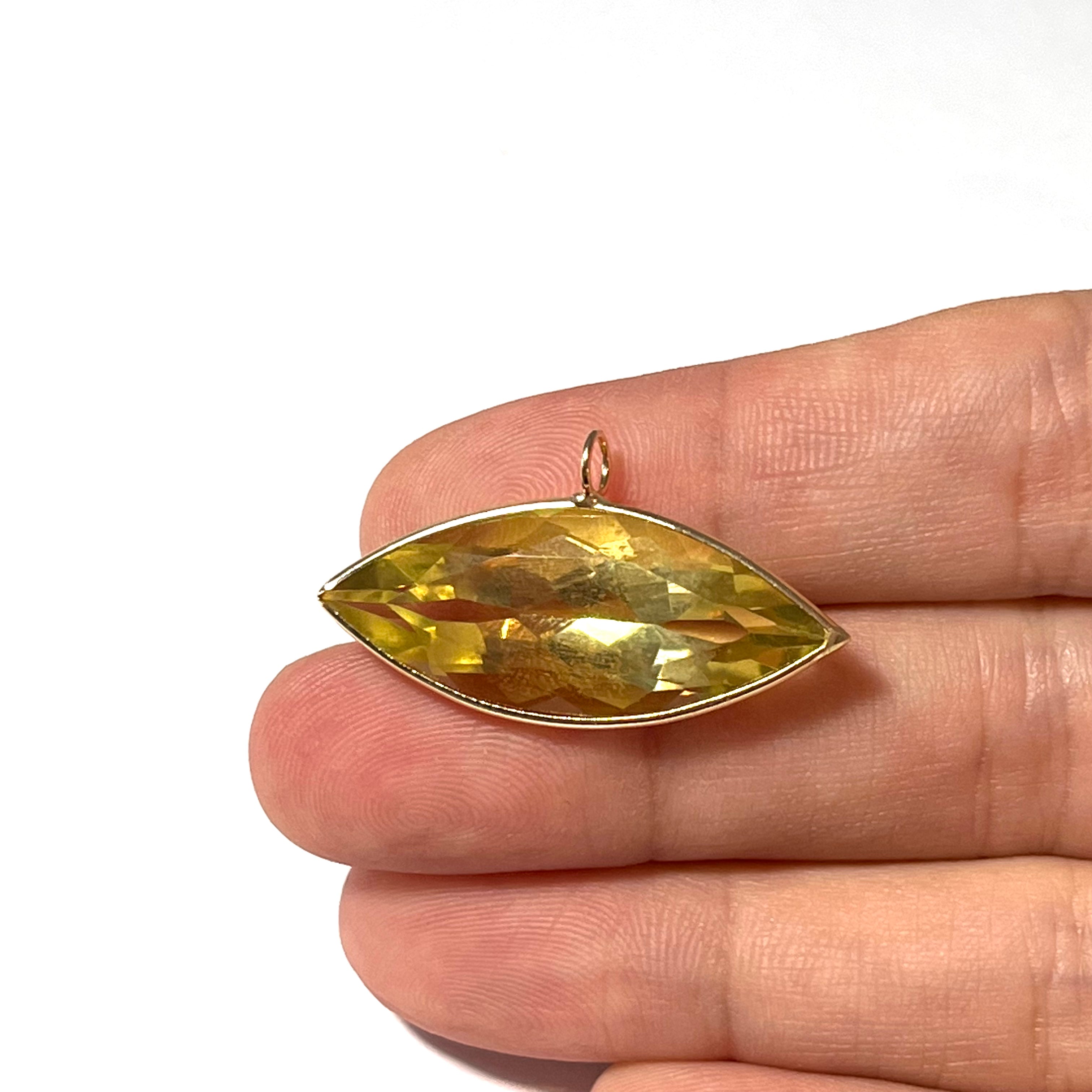 19ct Large Marquise Citrine Solid 14K Yellow Gold Gem Charm