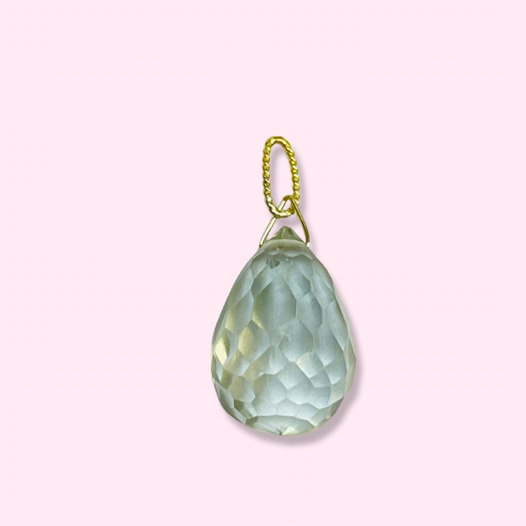 Green Amethyst Briolette Pendant with 14K Gold Rope Bail