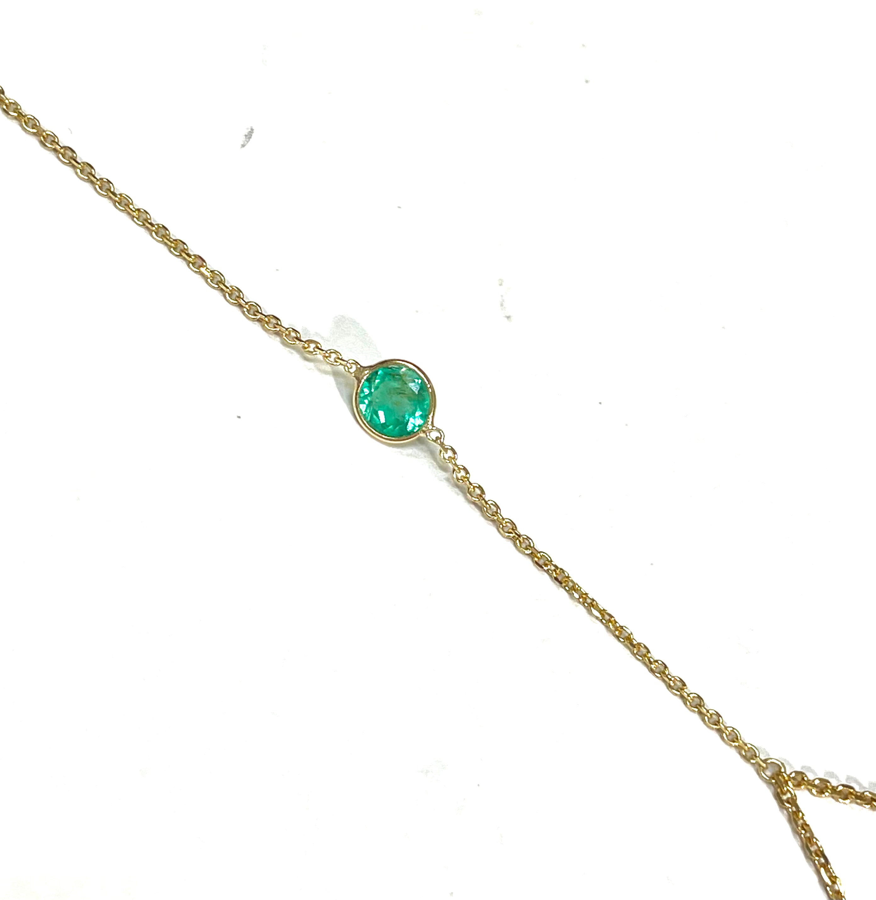 Round Colombian Emerald Handchain 14k Yellow Gold