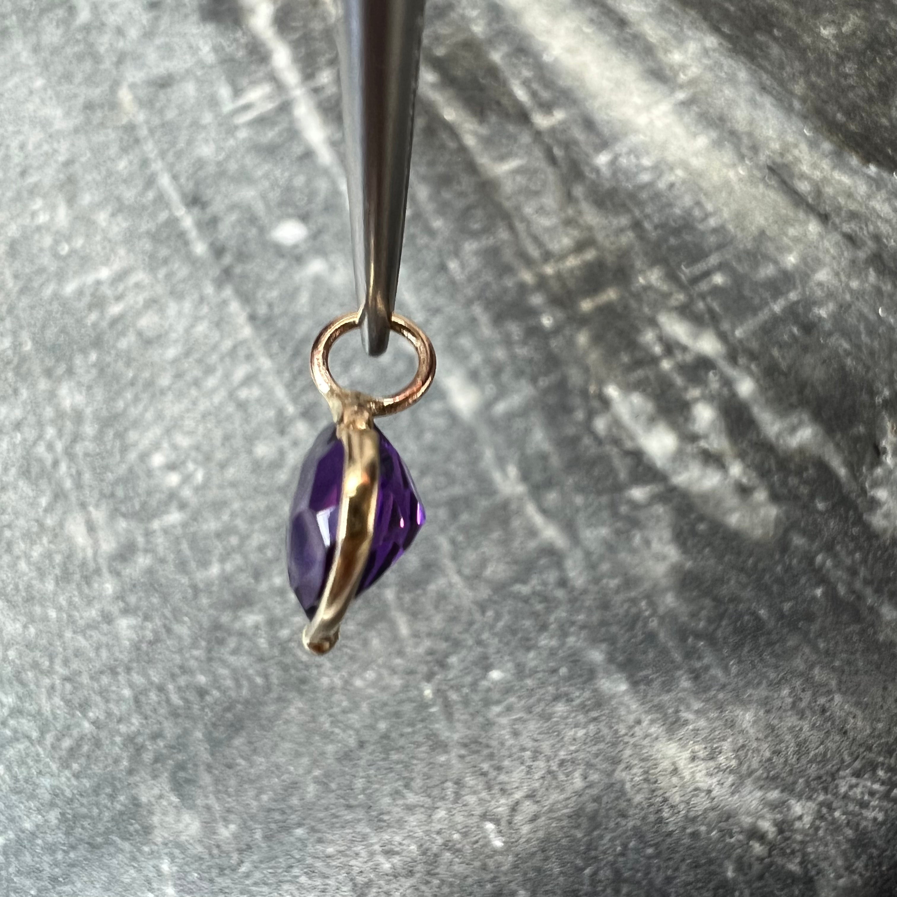 1.2CT Natural Amethyst 14K Yellow Gold Pendant Charm12x7mm