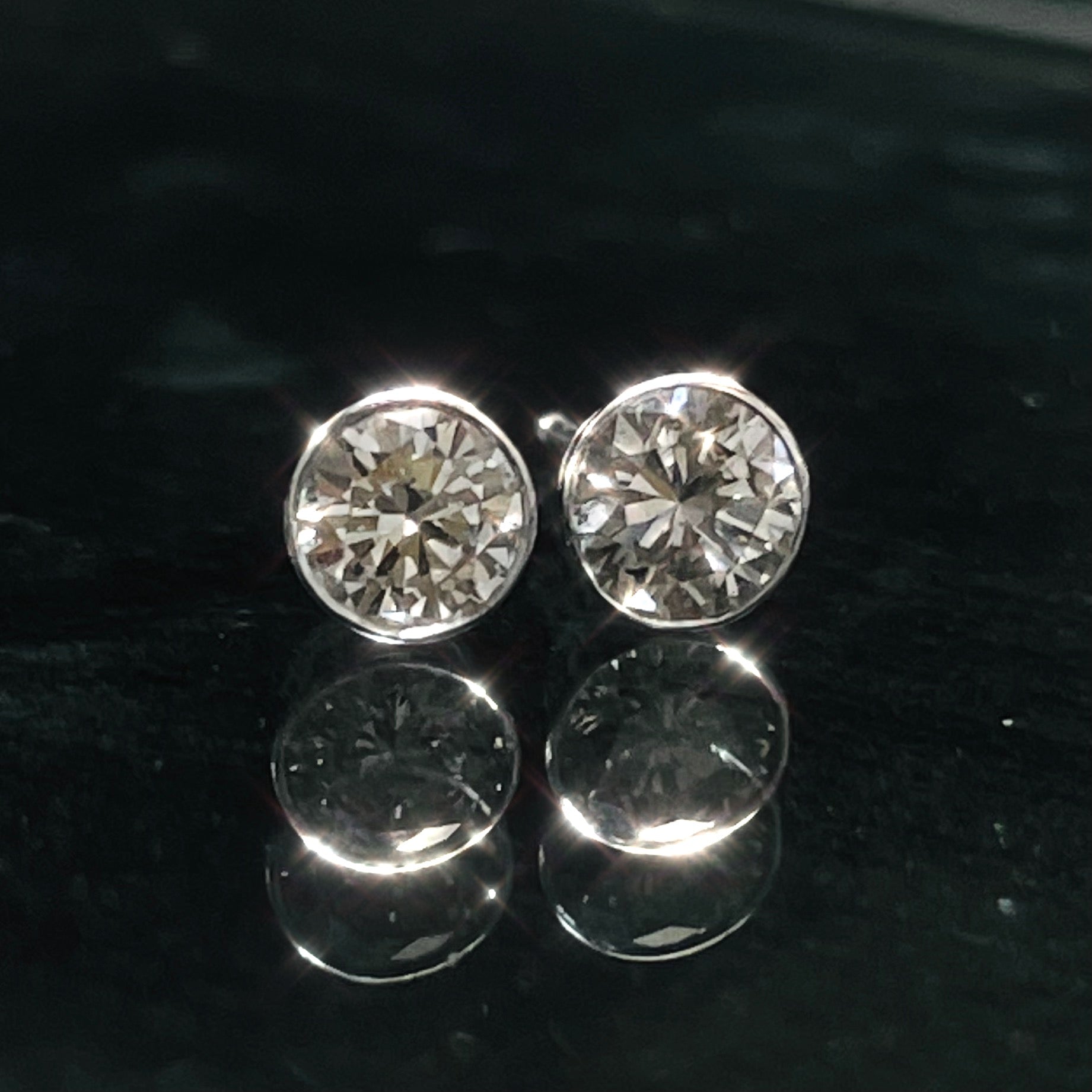 0.94CTW Round Diamond 14K White Gold Earring Studs Bezel Set