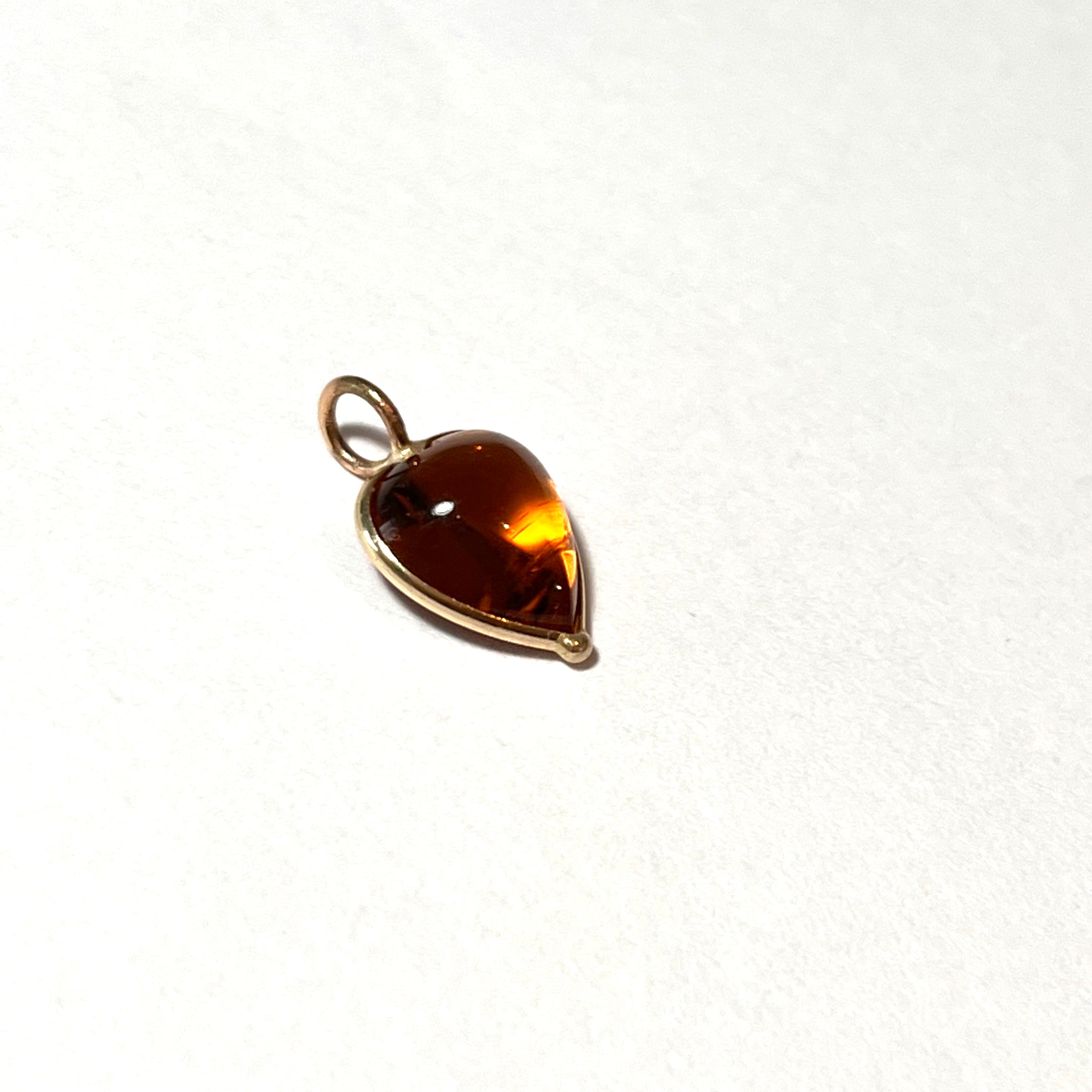 3ct Natural Cabochon Madeira Heart Citrine t 14K Yellow Gold Pendant Charm 16x10mm