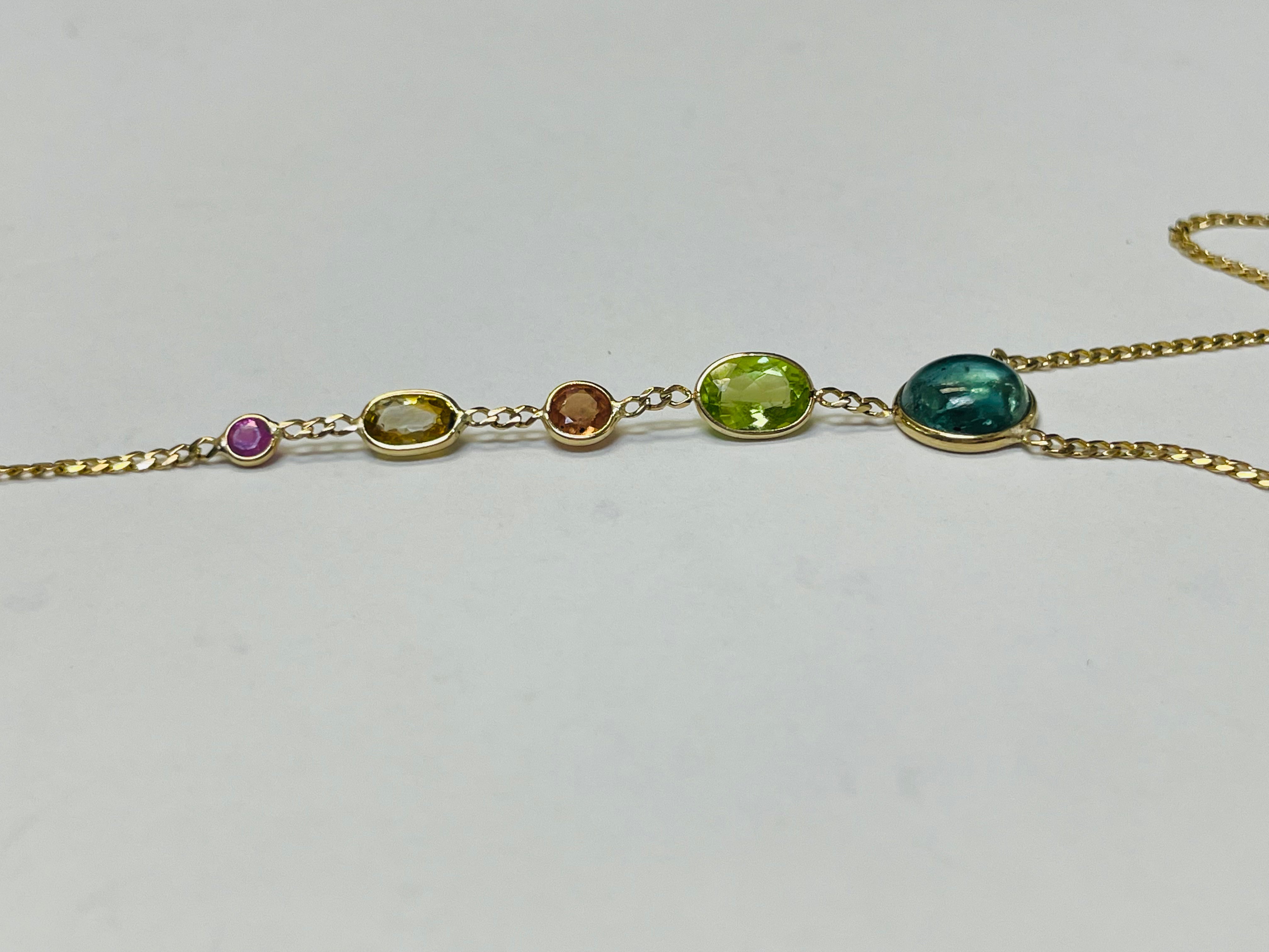 5 Stone Multi Rainbow Hand Chain Solid 14k Yellow Gold