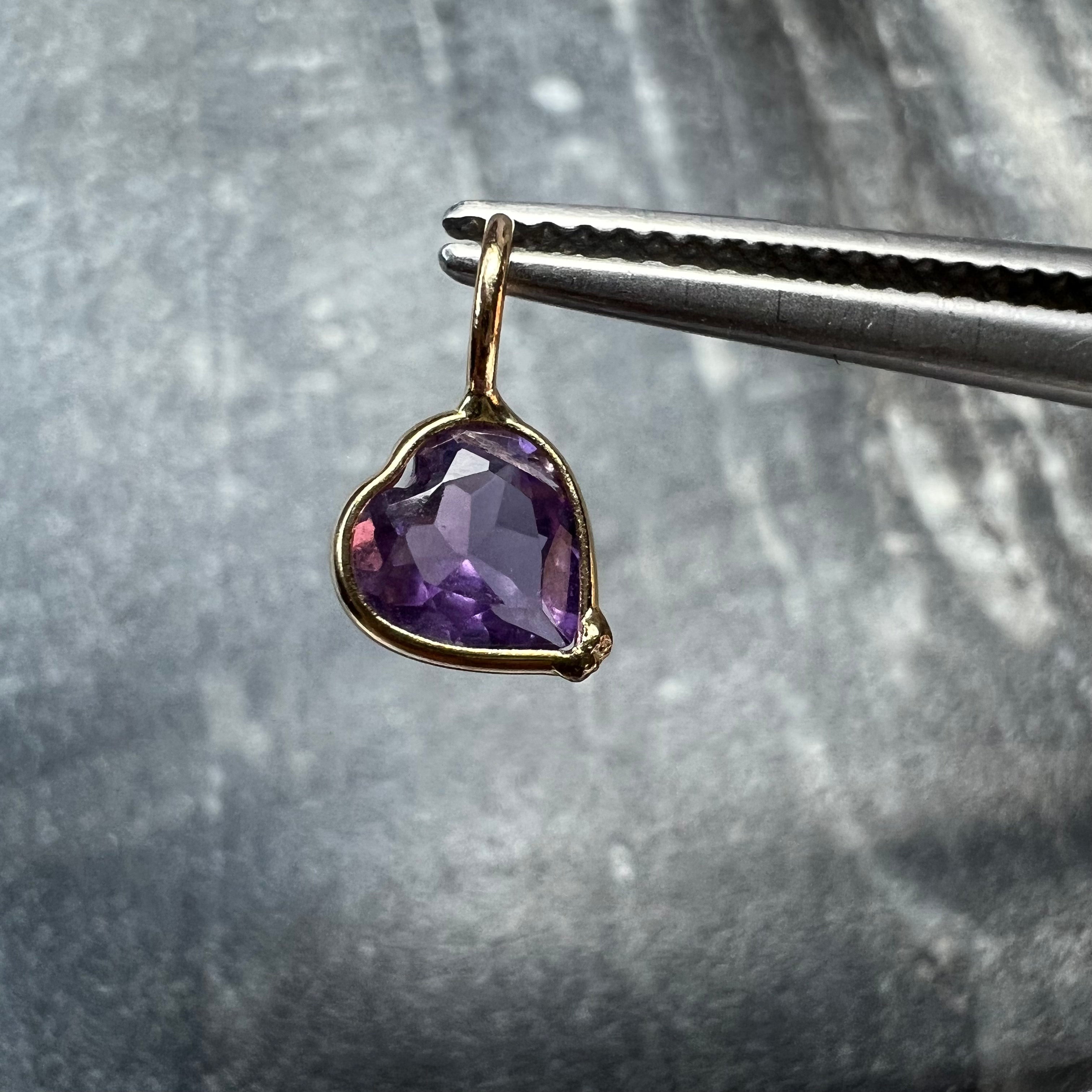 0.50CT Natural Heart Amethyst 14K Yellow Gold Pendant Charm 10x5mm