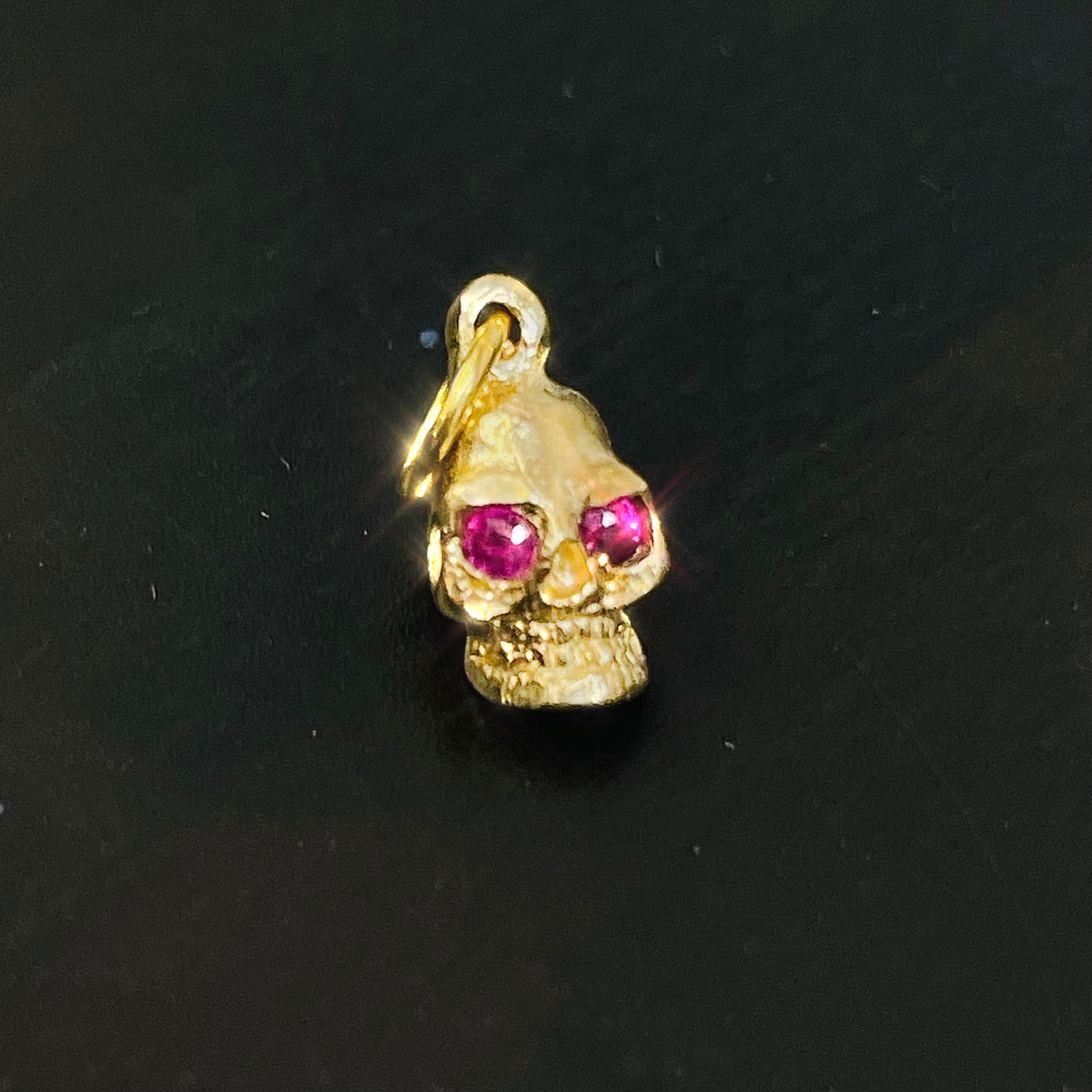 18K Yellow Gold Natural Ruby Eye Skull Charm Pendant