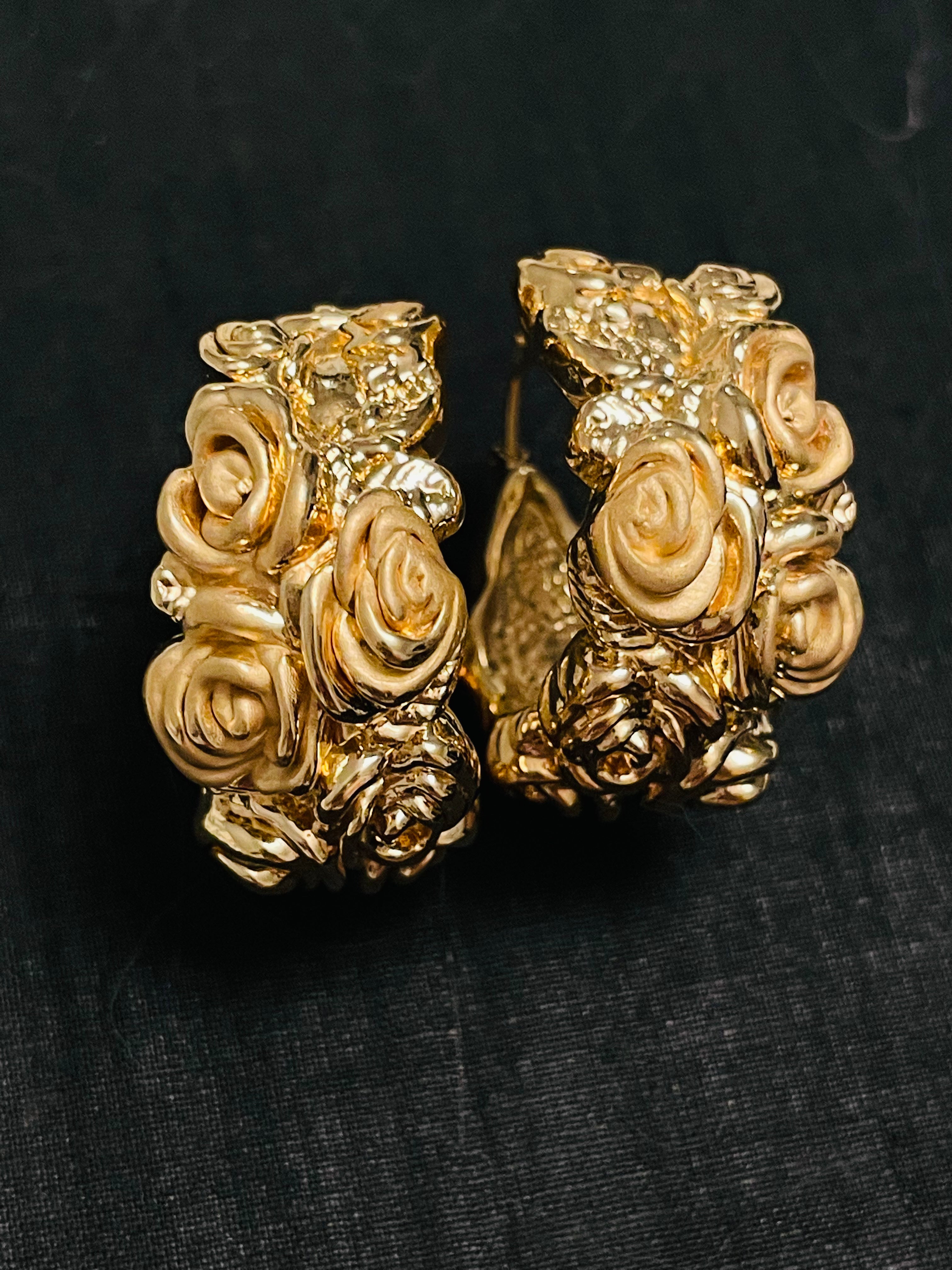 1.25" 14K Yellow Gold Italian Rose Wide Hoop Earrings