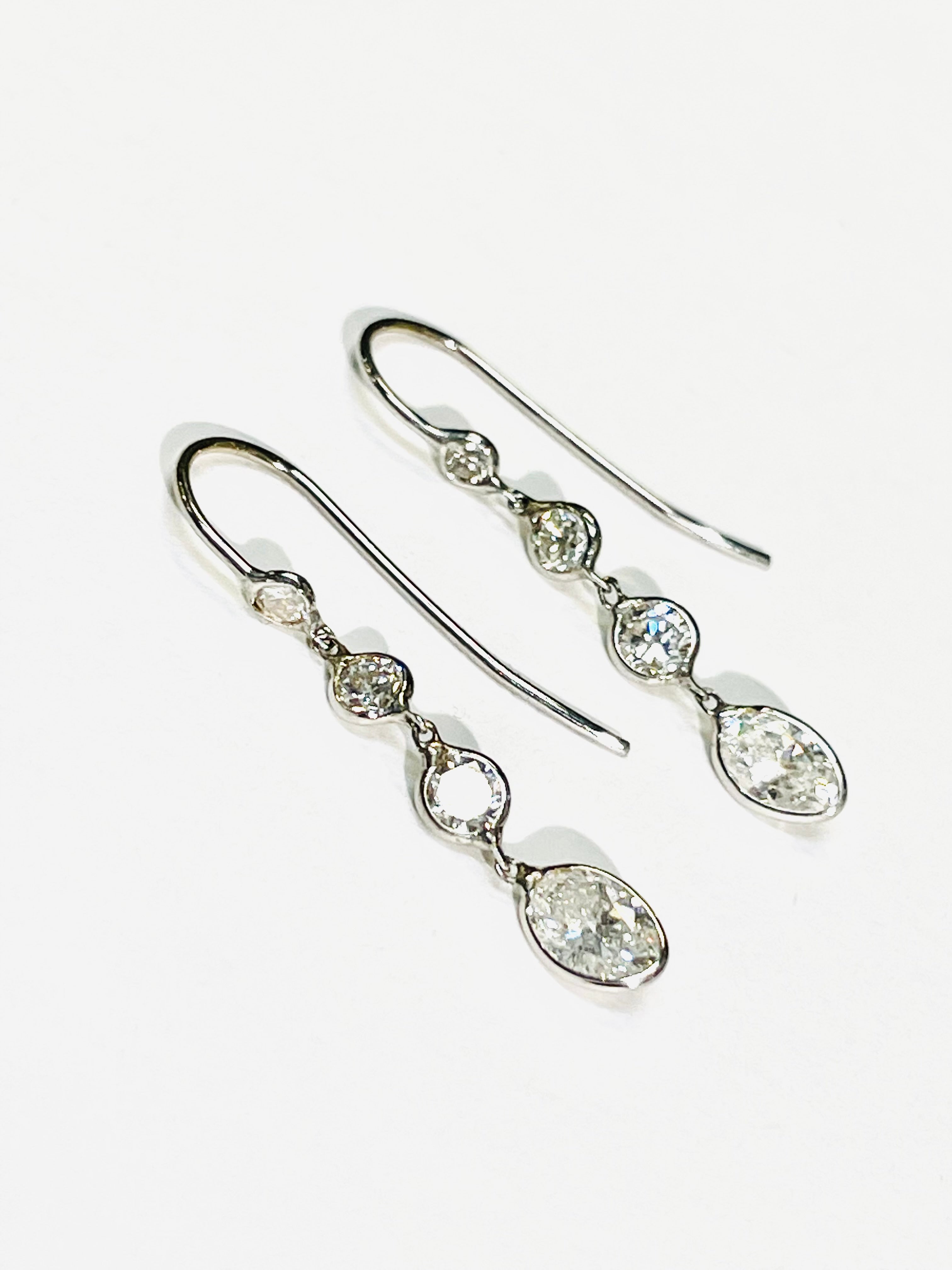 1.75CT Natural Diamond Oval and Round Drop Earrings