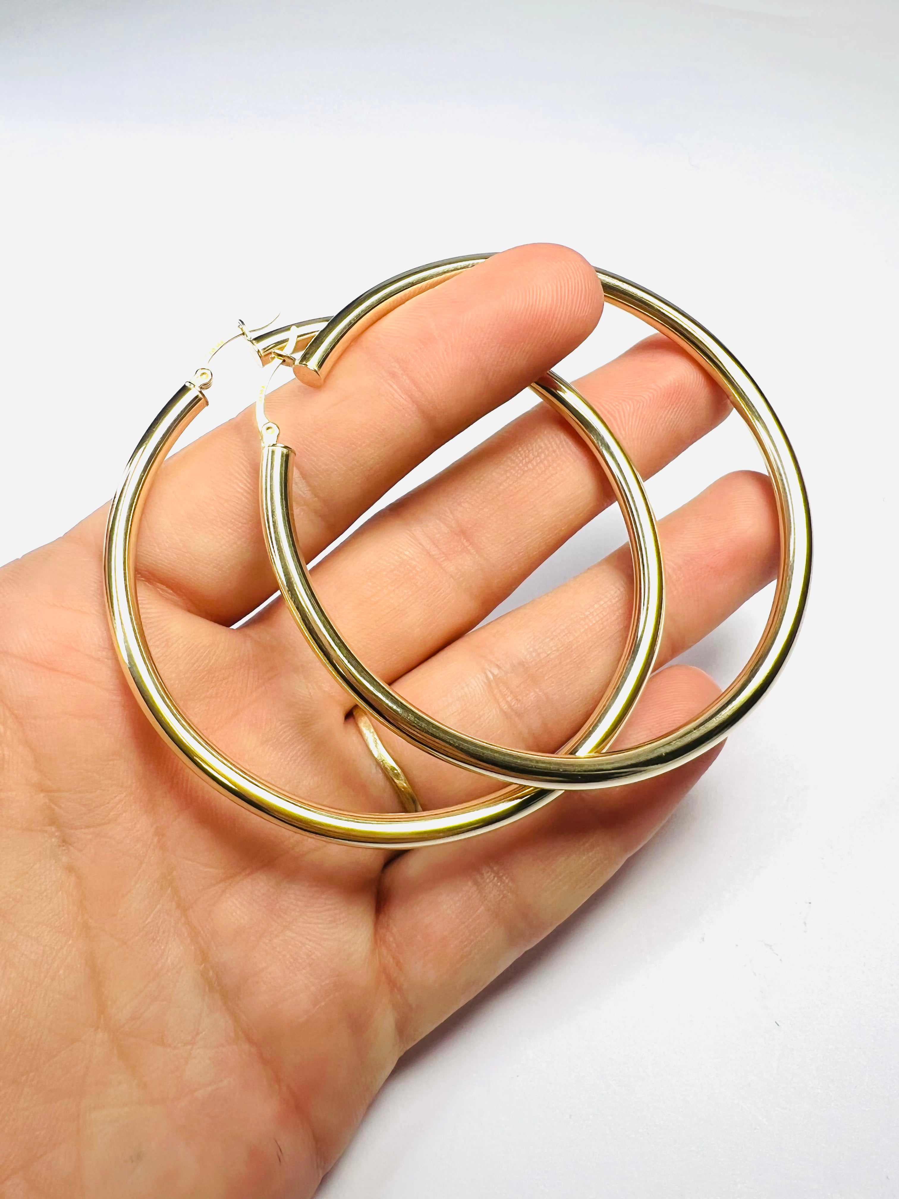 Beautiful New 14K Solid Yellow Gold Hoop Earrings 2.6"