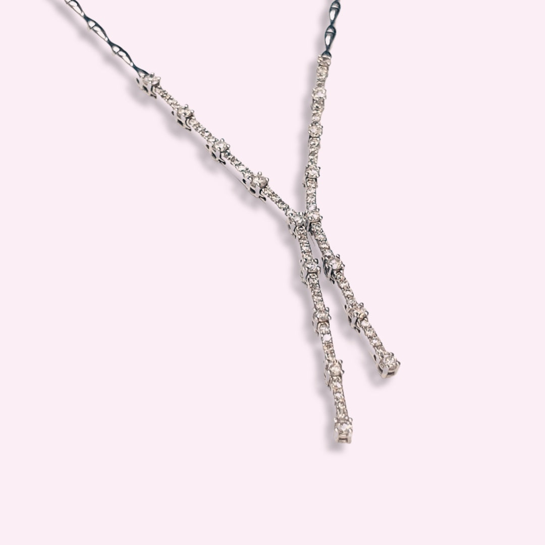 18K White Gold VS Diamond Tennis Lariat Necklace