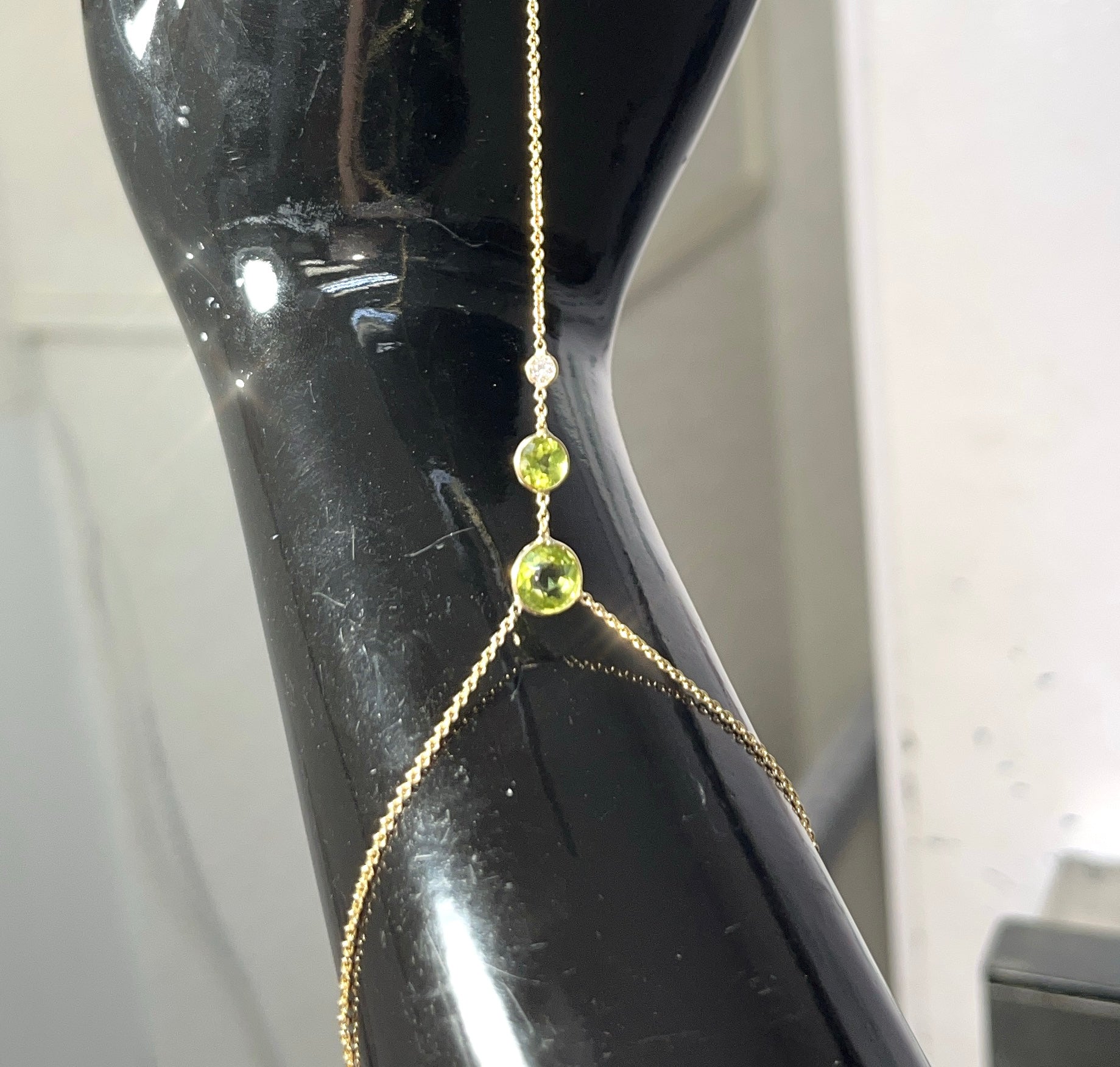 Diamond Peridot HandChain in solid 14k Yellow Gold