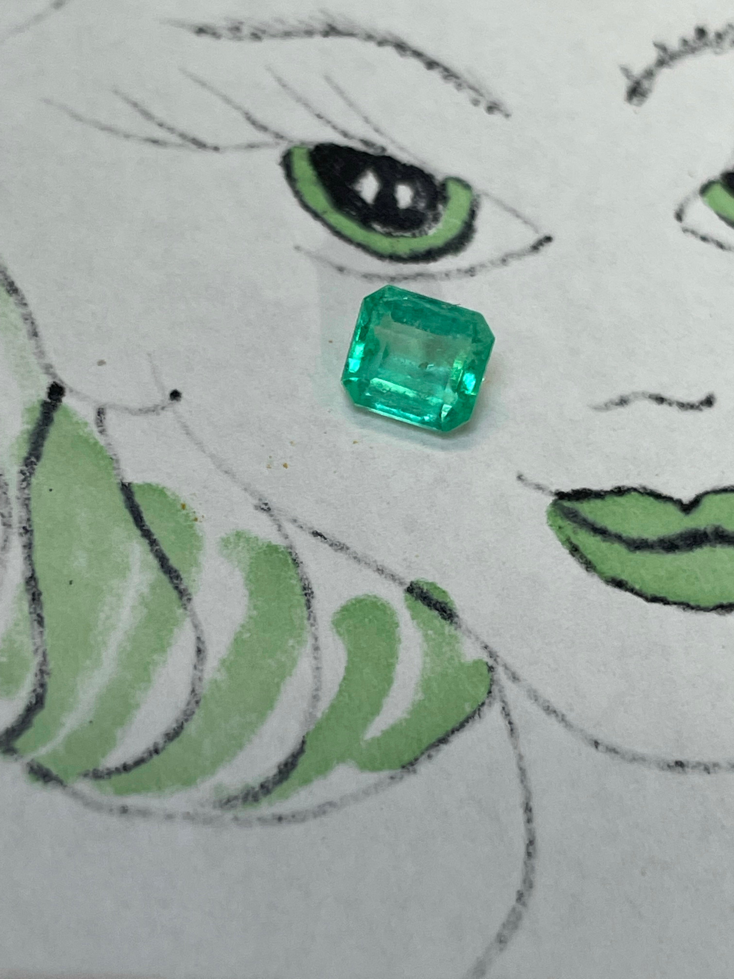 1.22CT Colombian Emerald Loose Emerald Cut 6.5x6mm