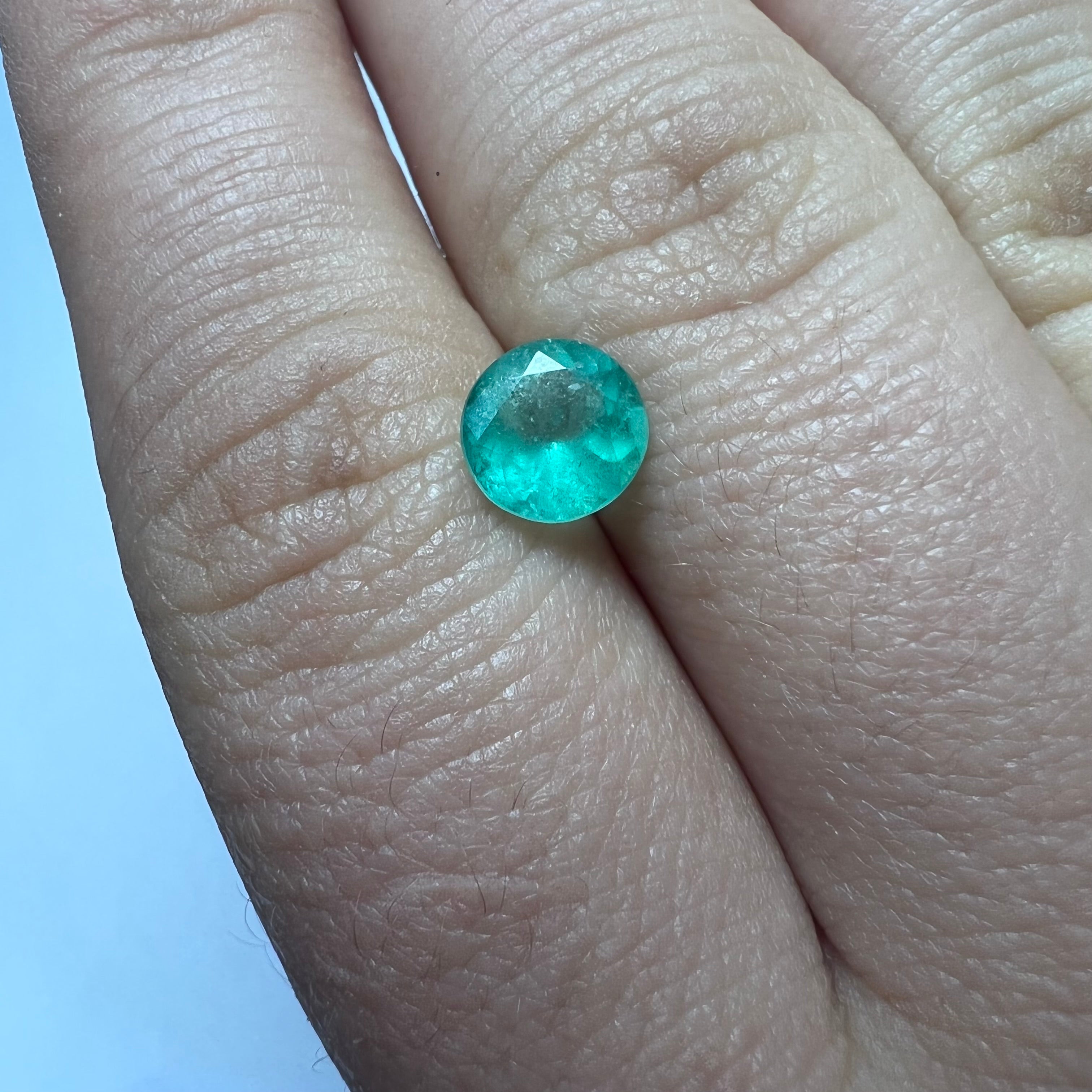 1.17CT Loose Natural Colombian Emerald Brilliant Cut Round Shape 7.11x4.37mm