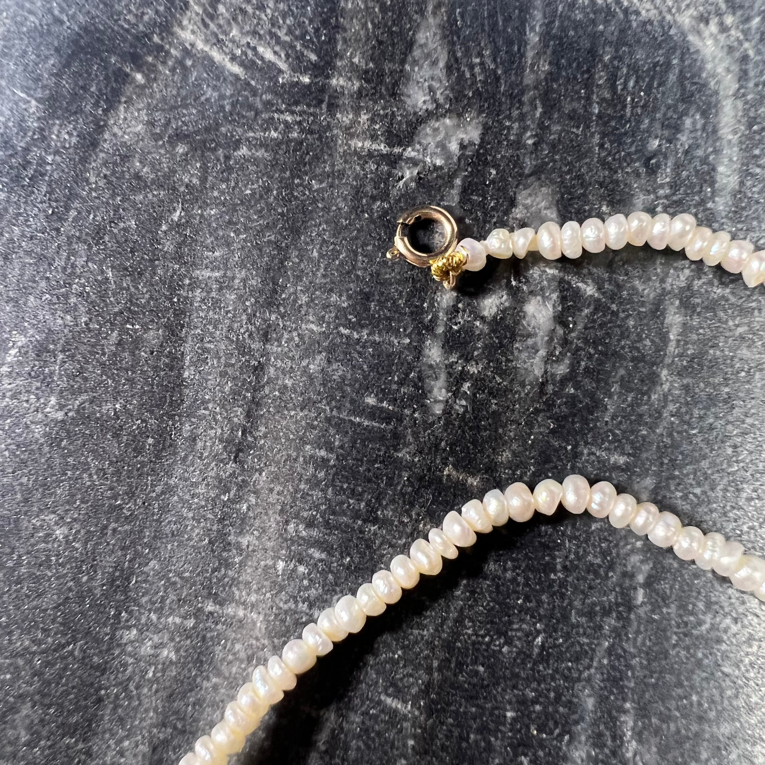 2mm Seed Pearl Necklace 14K Yellow Gold 15"