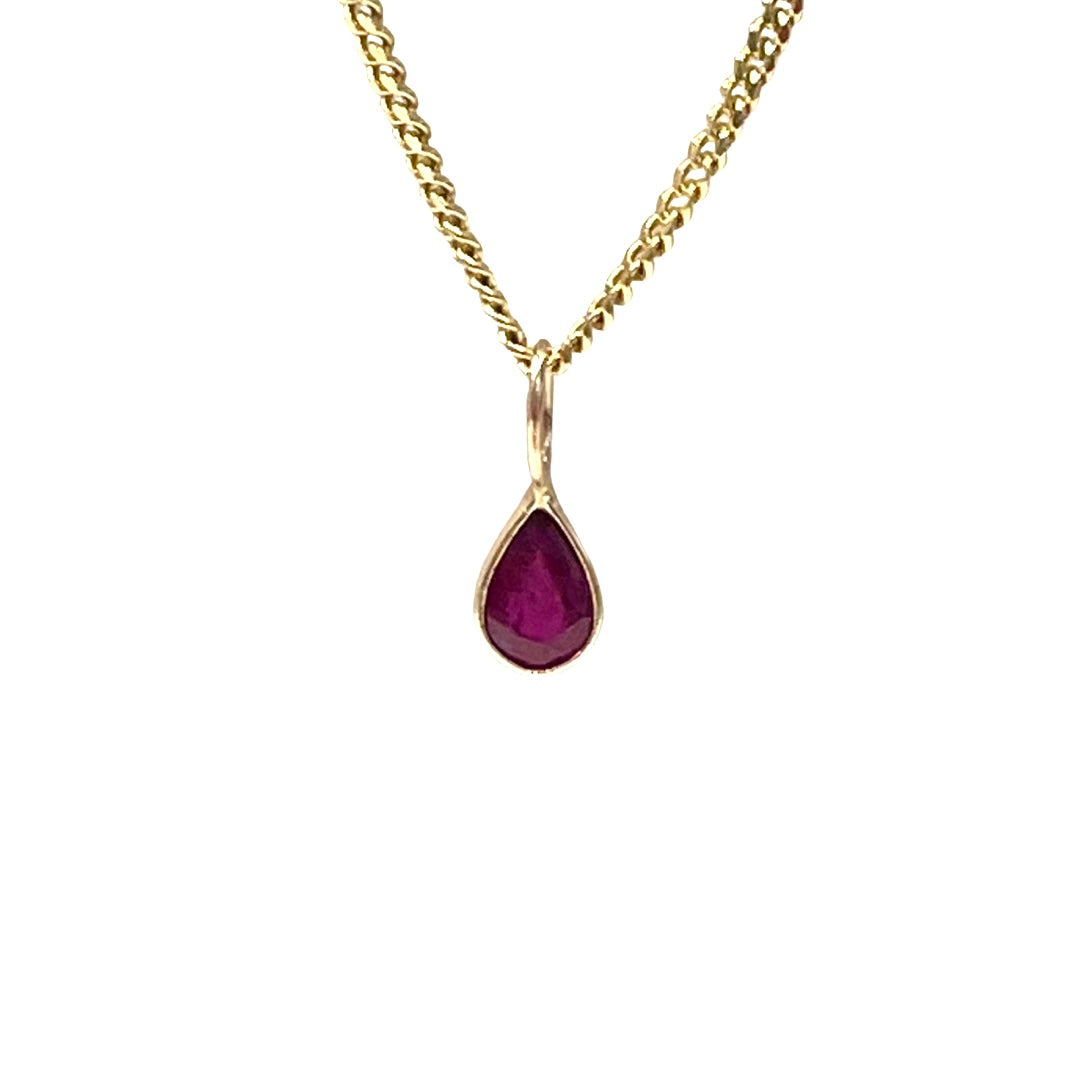 Natural Pear Ruby 14K Yellow Gold Pendant Charm 11x4mm