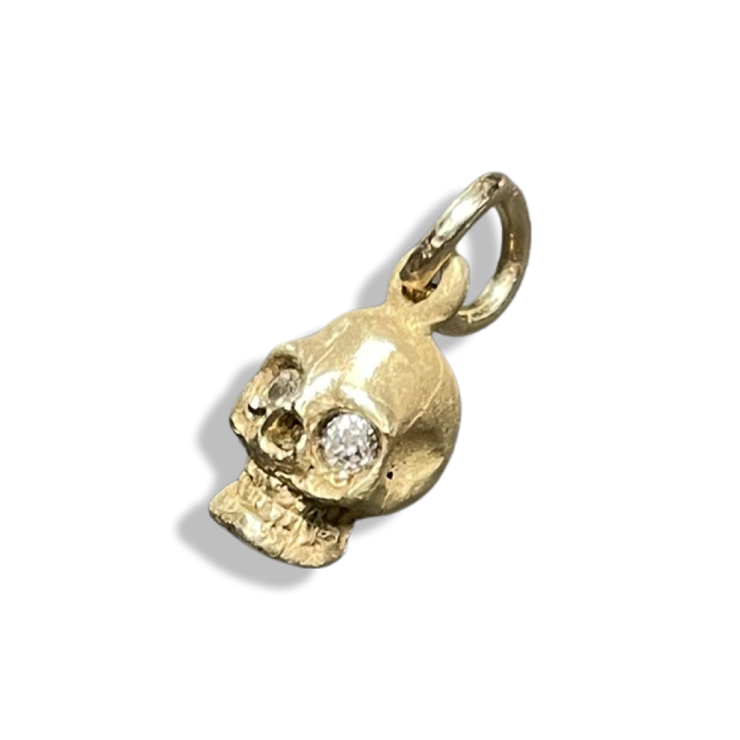 Solid 18K Small Diamond Skull Charm