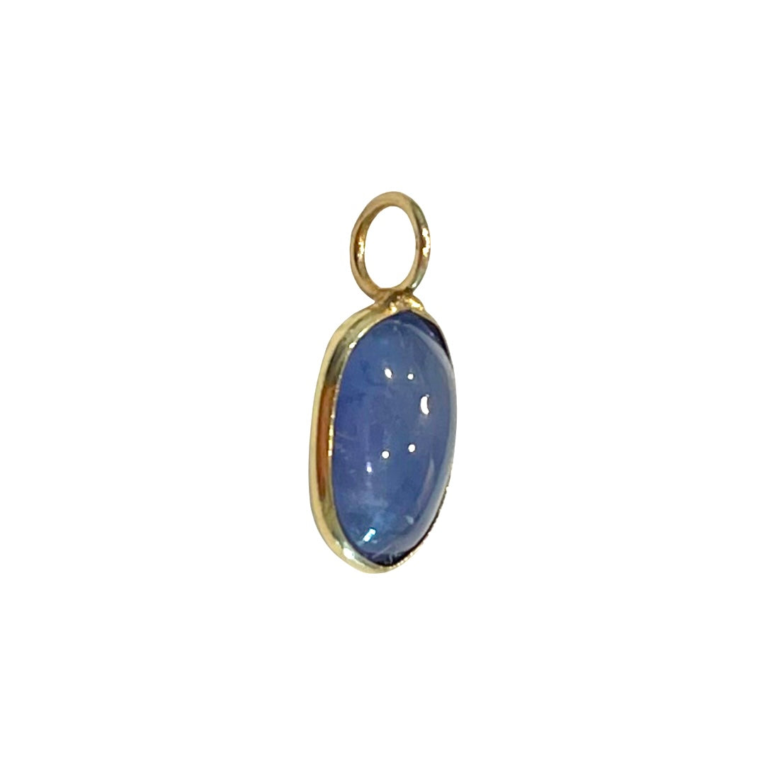 Natural Cabochon Sapphire 14K Yellow Gold Pendant Charm 15x7mm