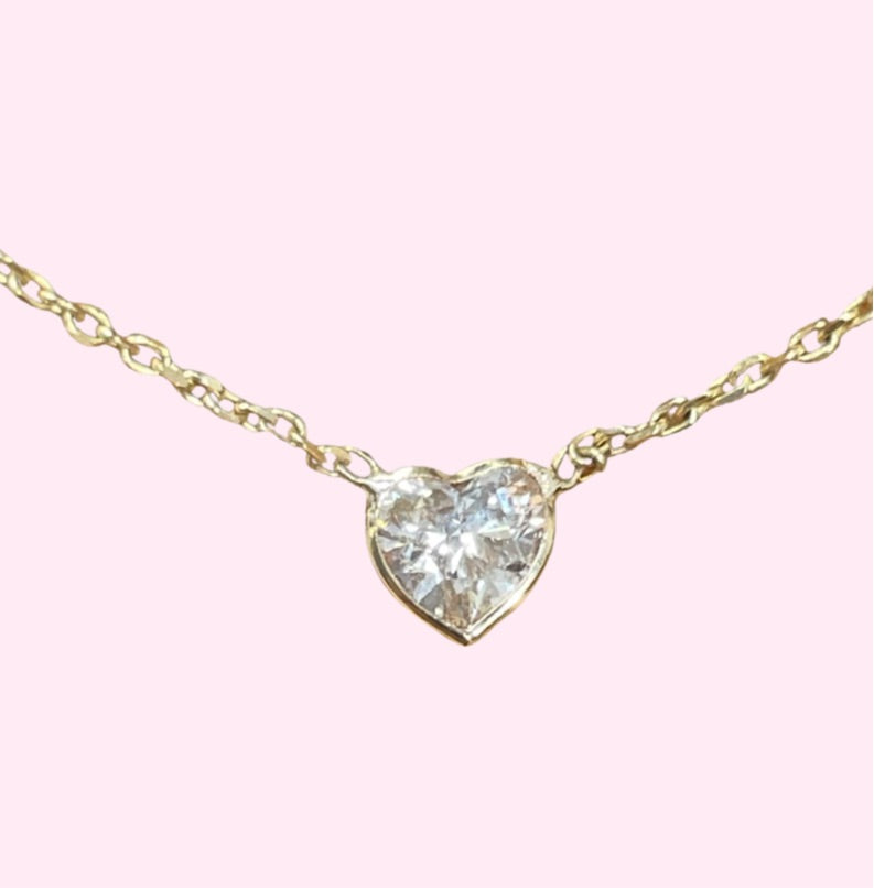 .67CT Diamond Heart Solitaire 16" 14K Yellow Gold Necklace