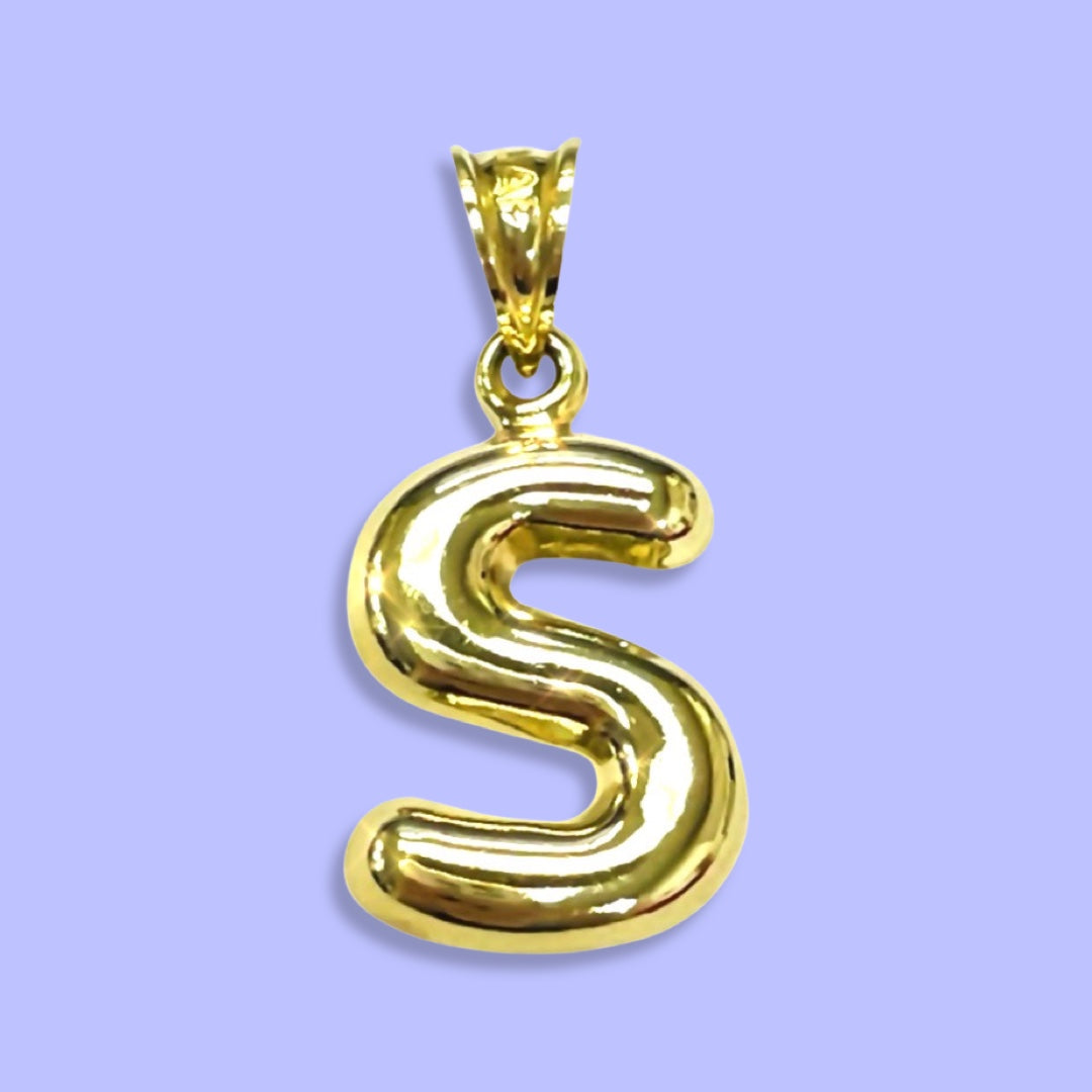 Puffy Balloon Letter 10K Yellow Gold Pendants