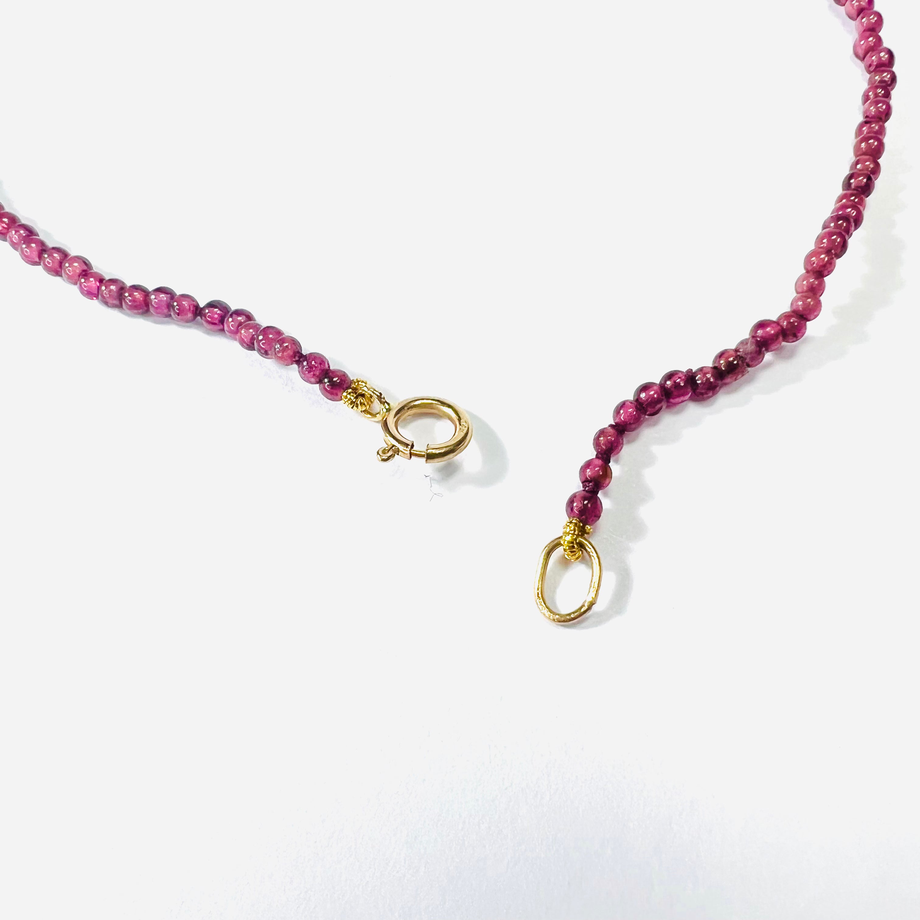 Cute! Red Garnet Necklace in 14K Clasp 16"