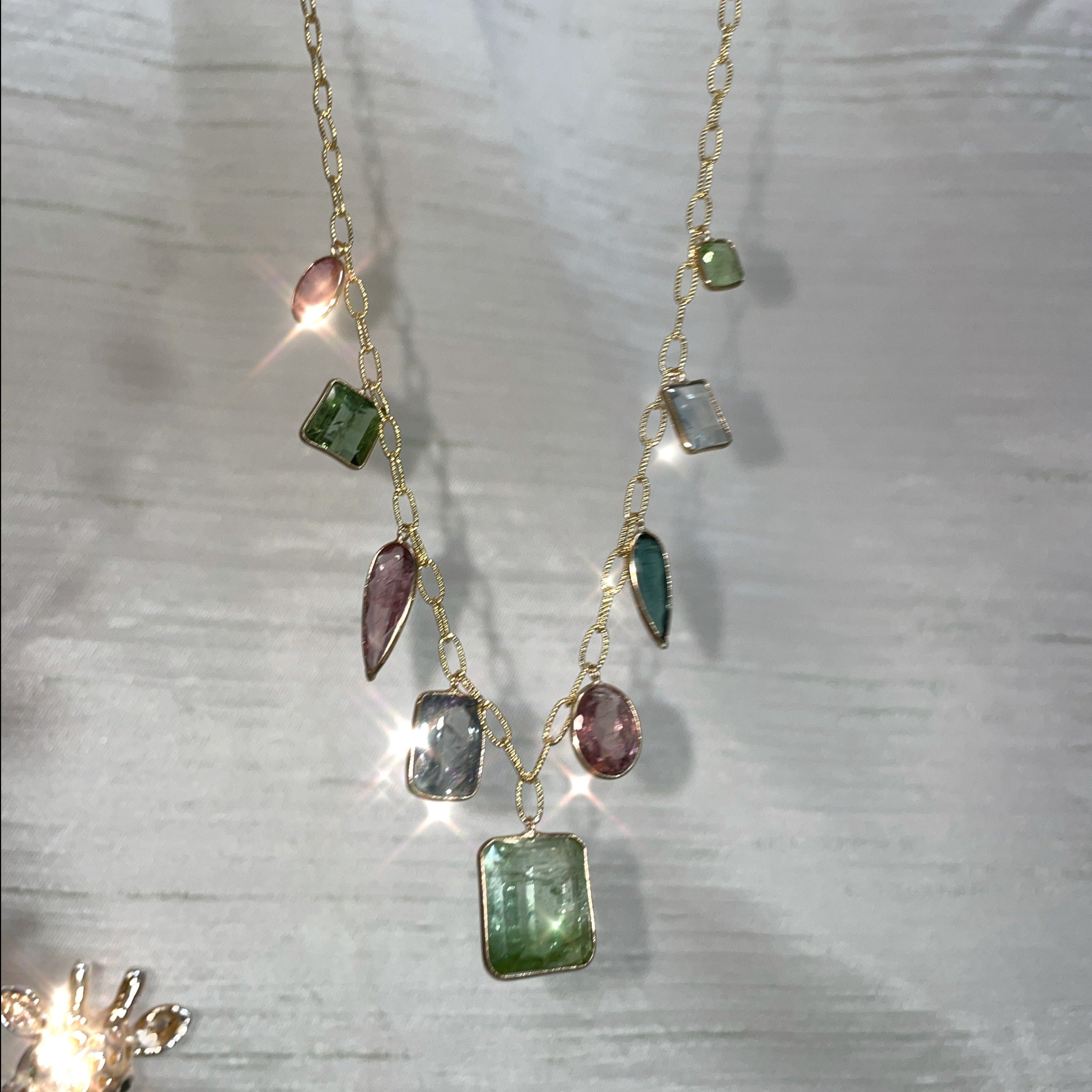 16CT Multi Tourmaline 18" 14K Yellow Gold Drop Necklace