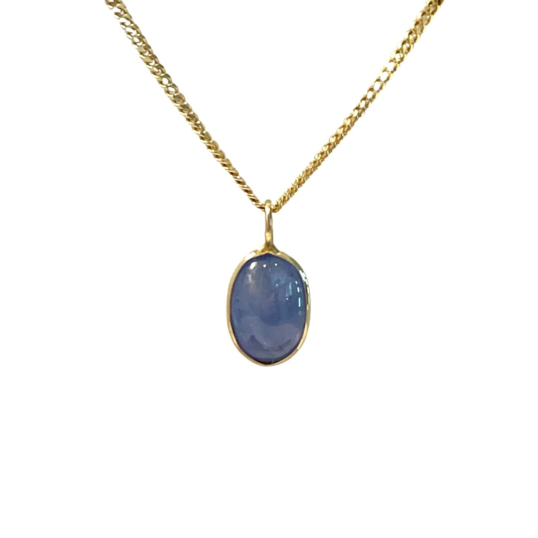 Natural Cabochon Sapphire 14K Yellow Gold Pendant Charm 15x7mm