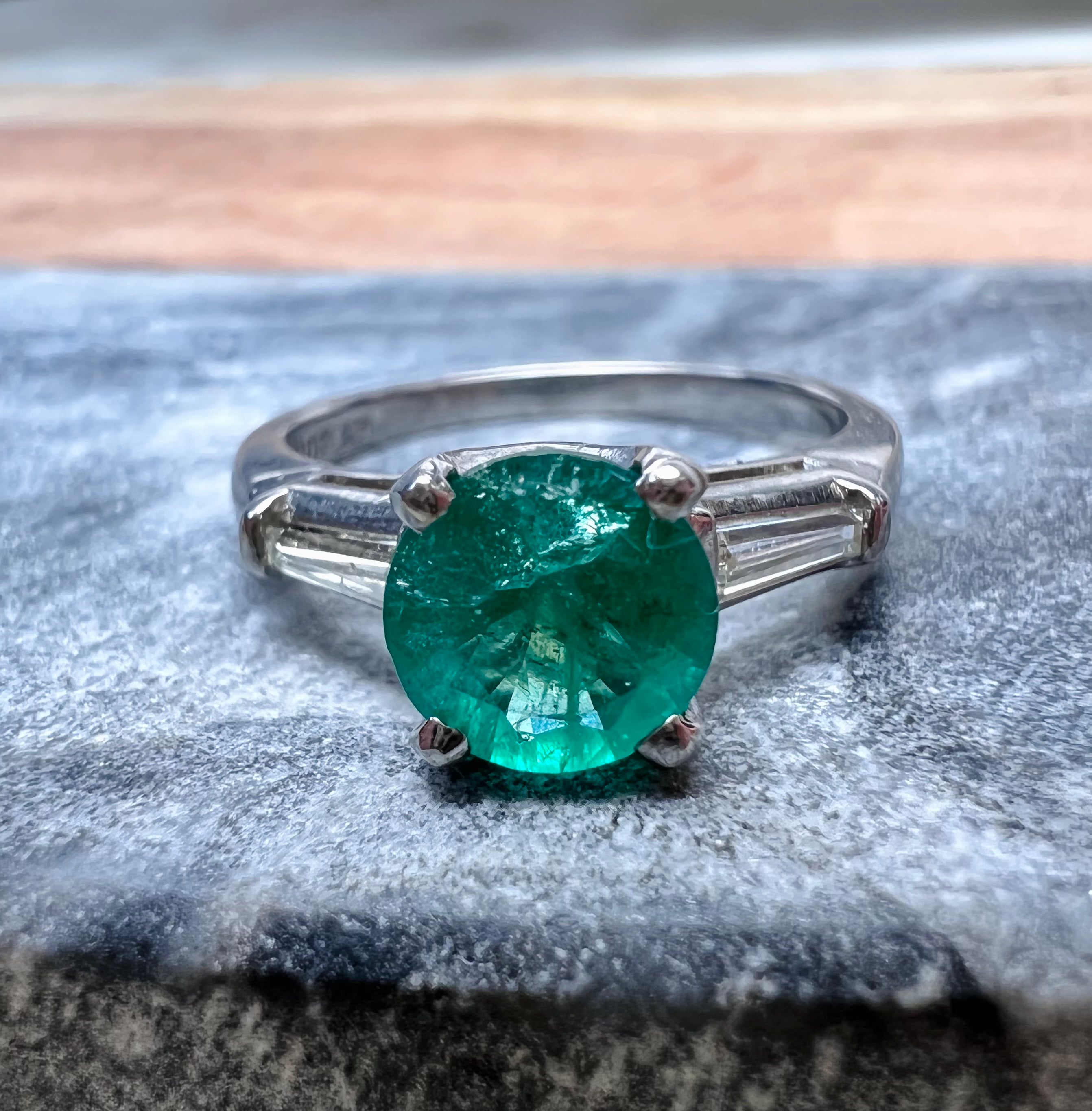 Gorgeous Platinum with Tapered Baguette and Emerald Ring Band Size 6