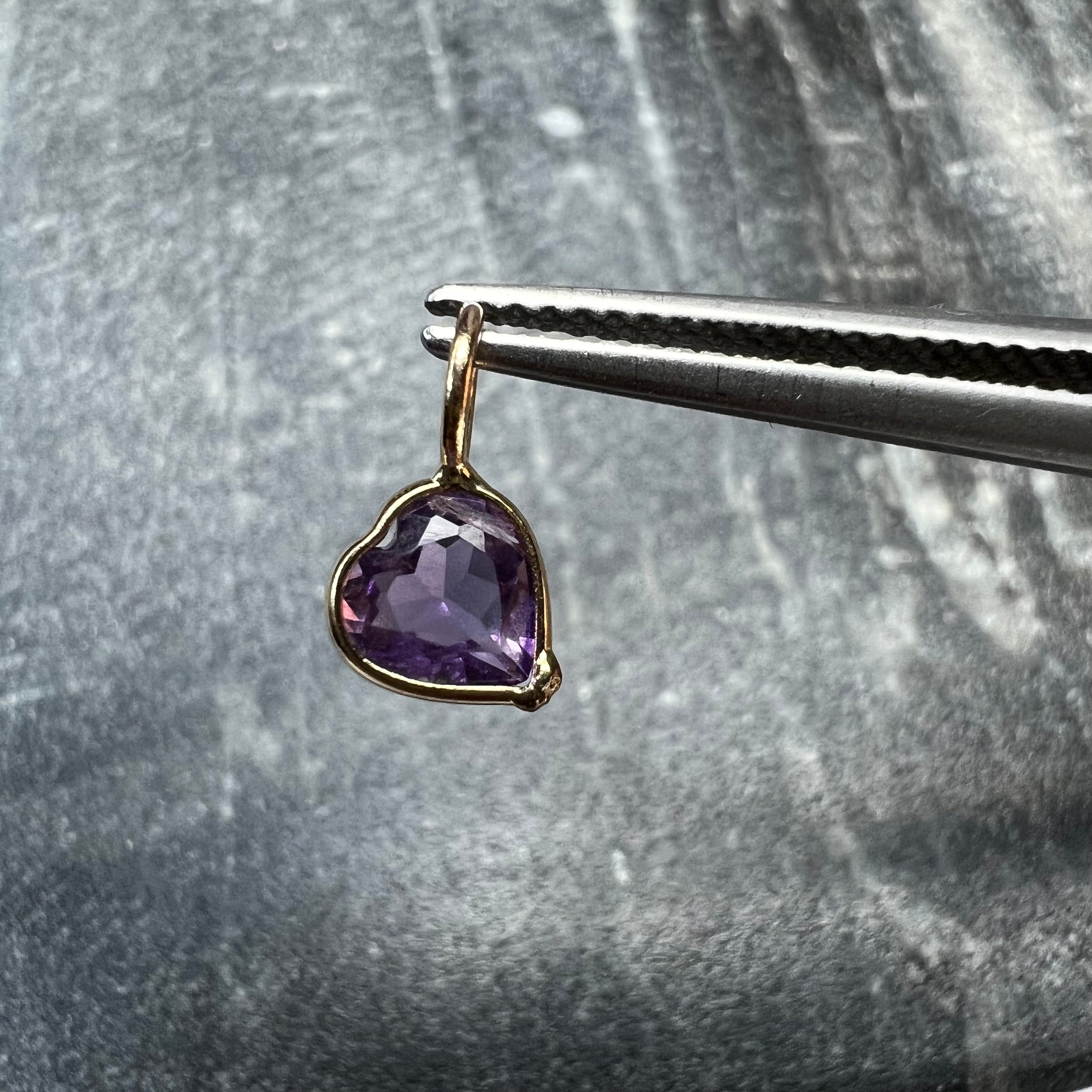 0.50CT Natural Heart Amethyst 14K Yellow Gold Pendant Charm 10x5mm