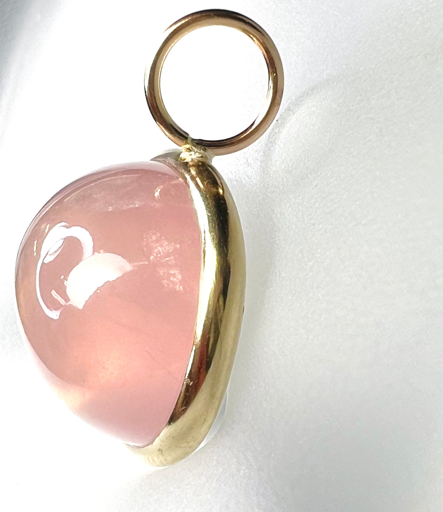 28CT Natural Cabochon Rose Quartz 14K Yellow Gold Pendant Charm 25x23mm