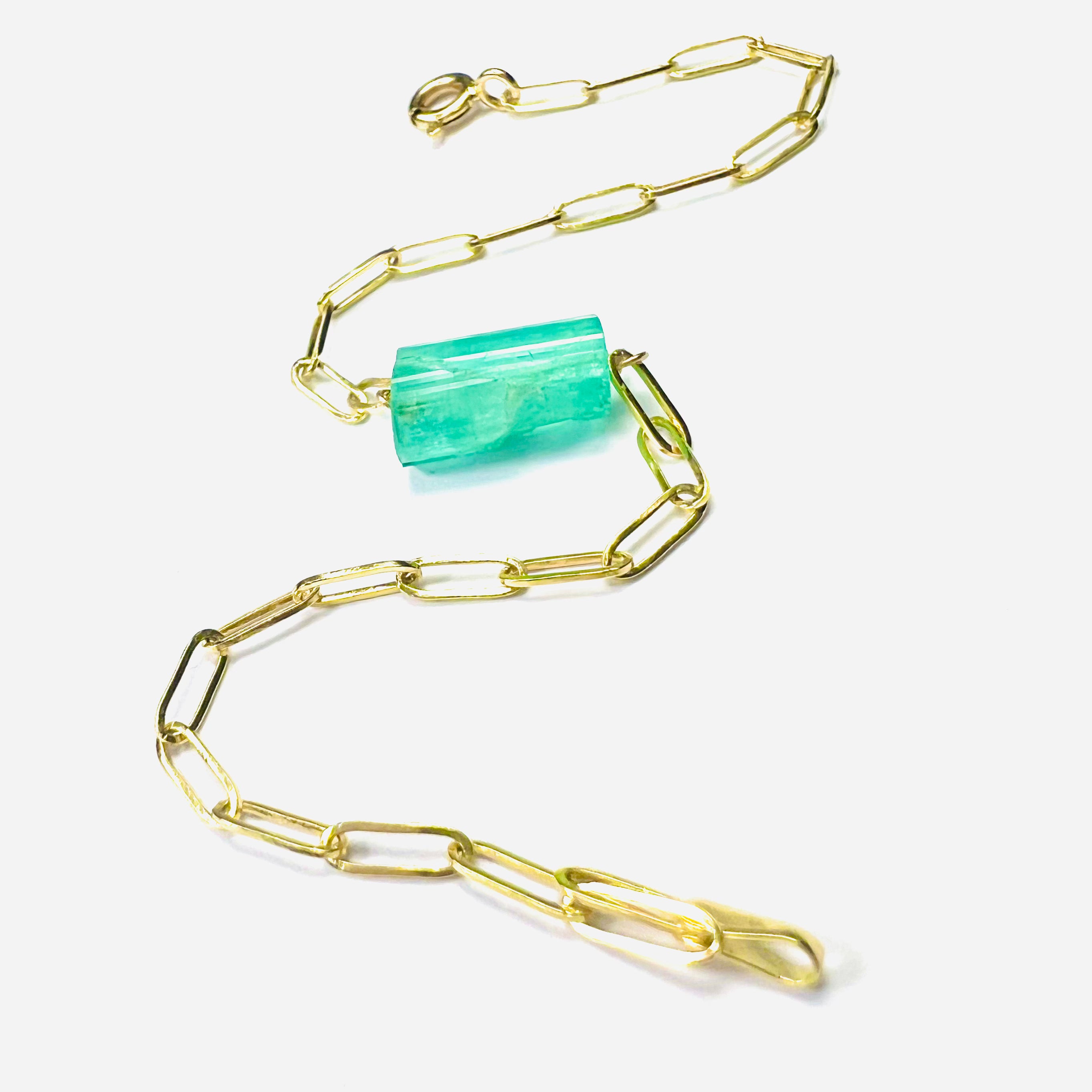 Rough Emerald Bracelet in Solid 14k Yellow Gold 6"