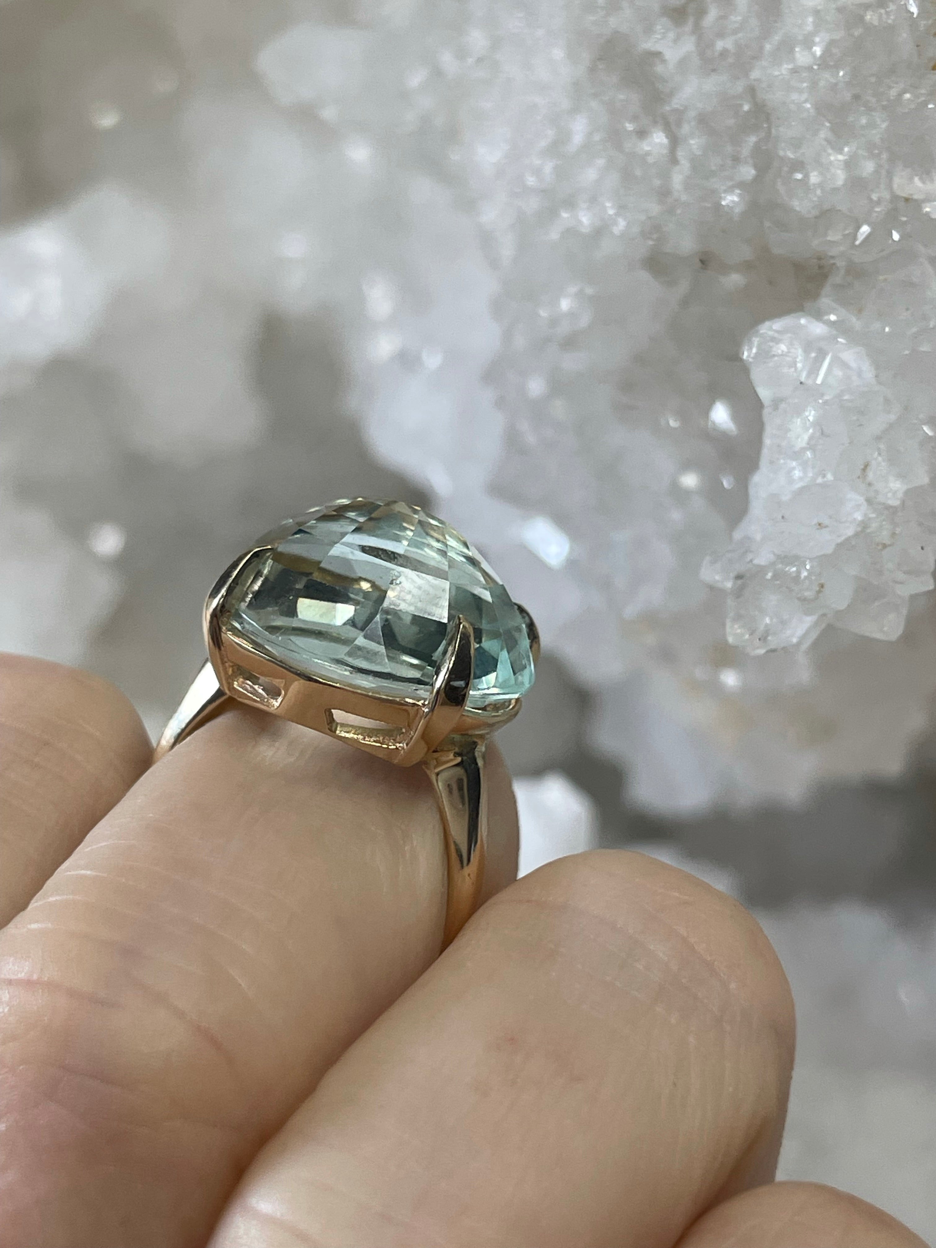 11CT Natural Aquamarine Ring 14K Yellow Gold Size 5.25