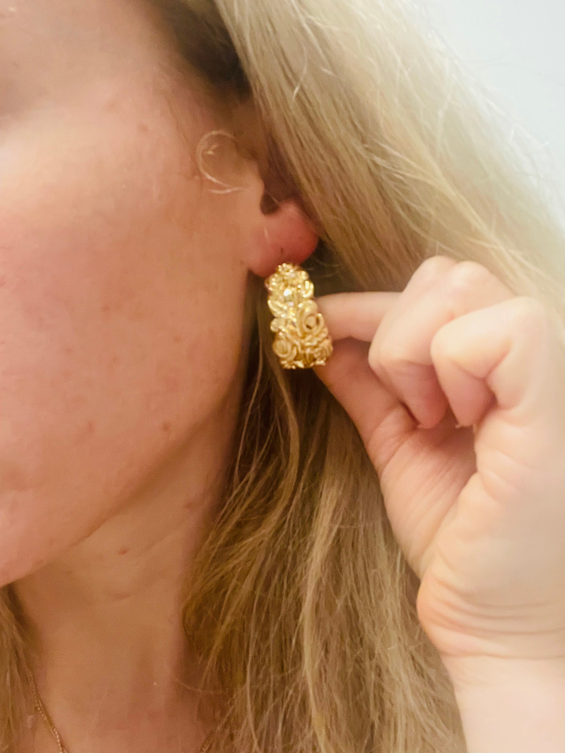 1.25" 14K Yellow Gold Italian Rose Wide Hoop Earrings