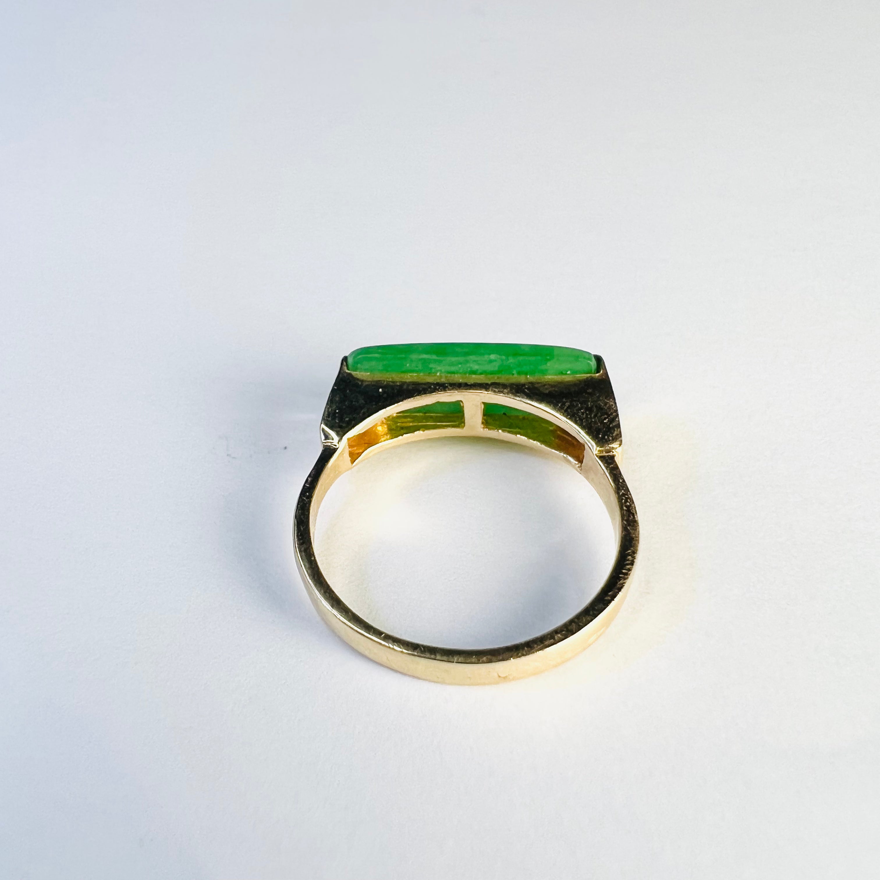 Solid 14K Yellow Gold Rectangular Jade Ring Band Size 6.5