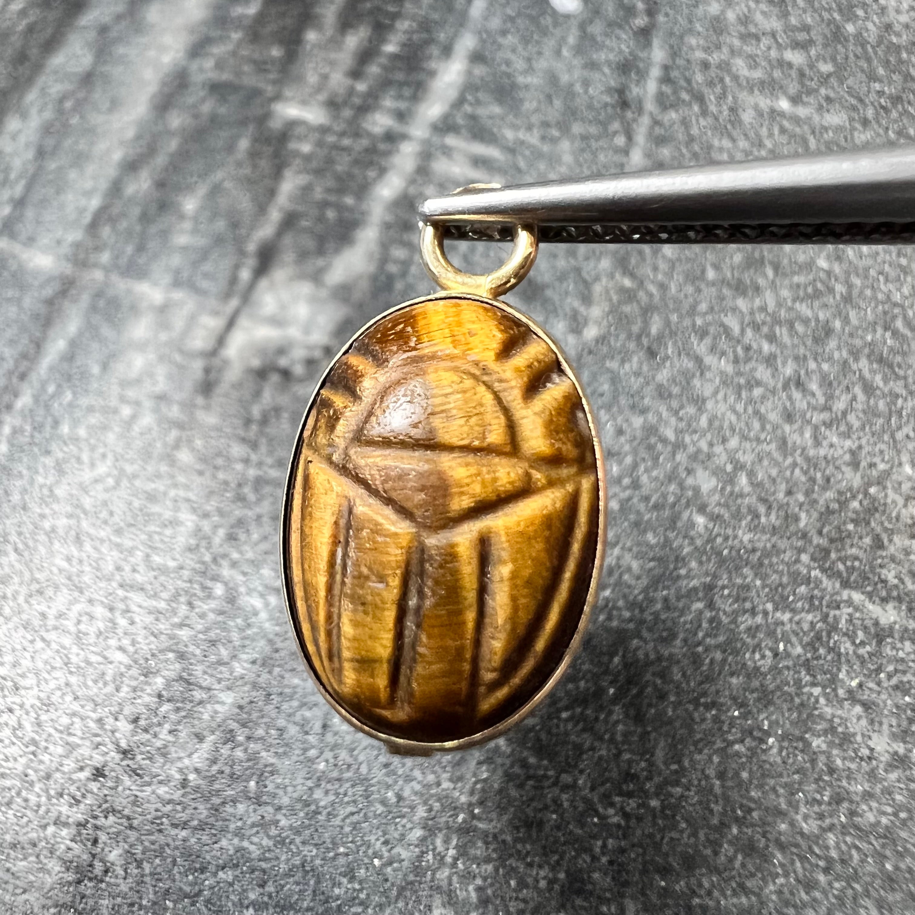 Natural Oval Tiger Eye 14K Yellow Gold Charm Pendant 19x10mm