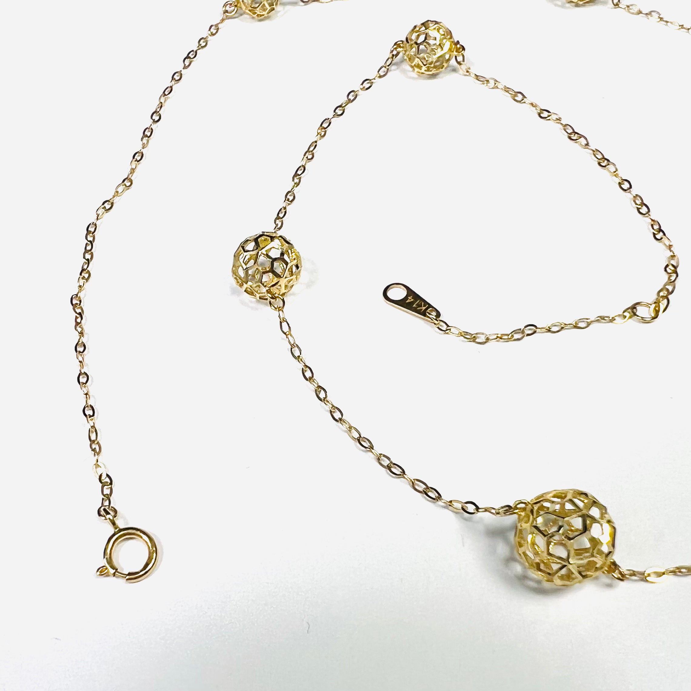 Textured Balls 18" 14K Yellow Gold  Station Necklace