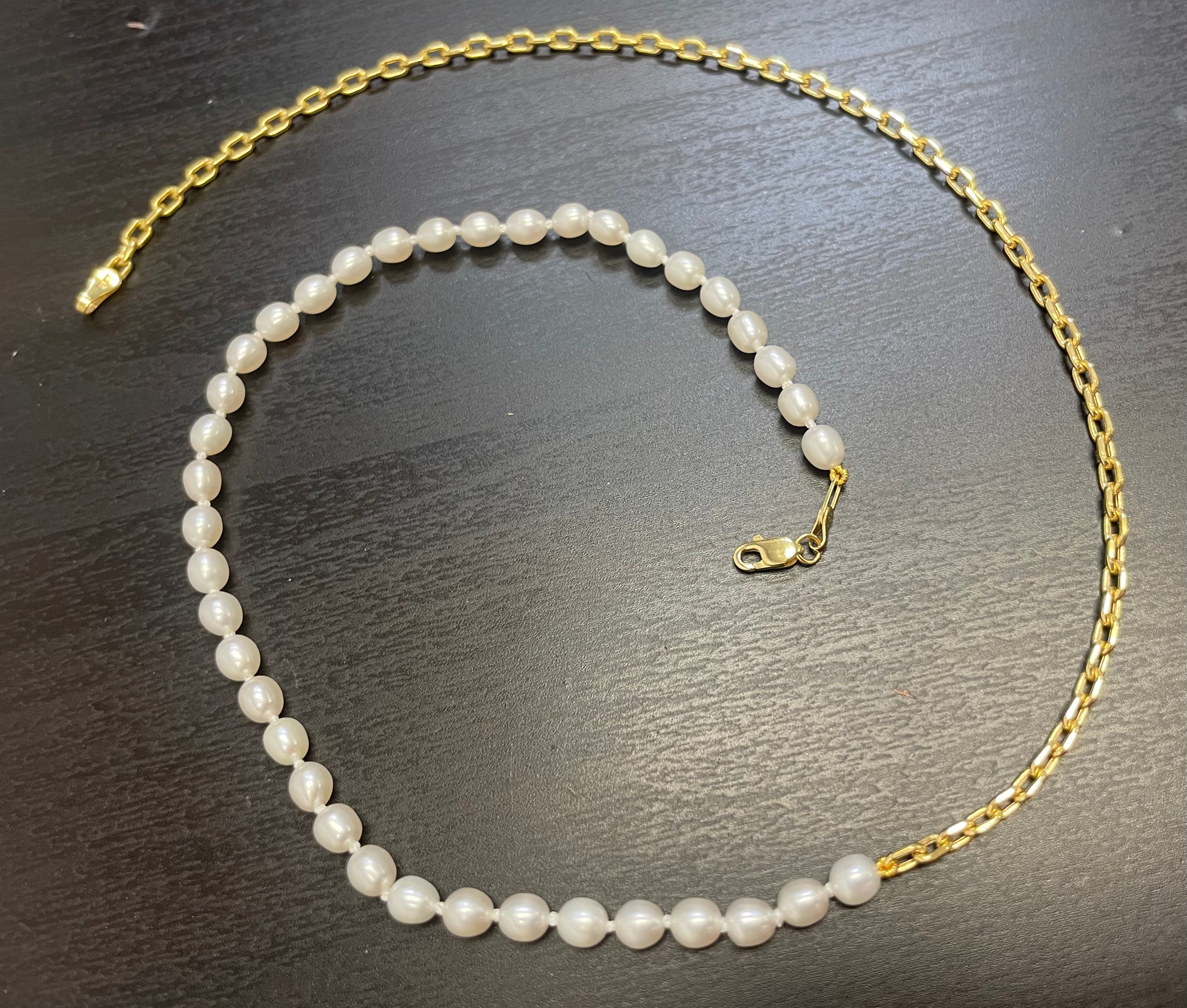 Pearl and 10K Yellow Gold Half and Half 18” Necklace