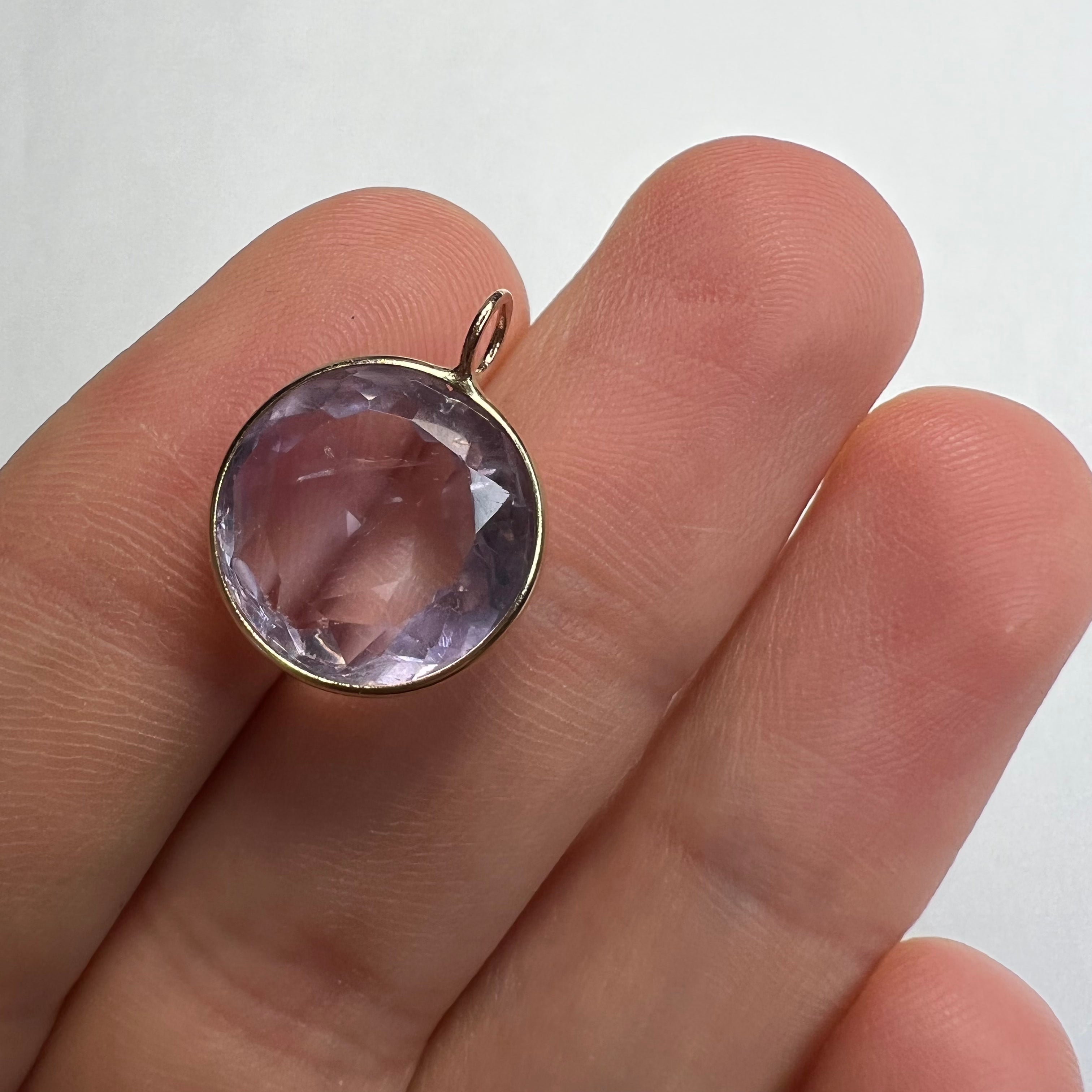 8.2CT Natural Round Amethyst 14K Yellow Gold Pendant Charm 17x13mm