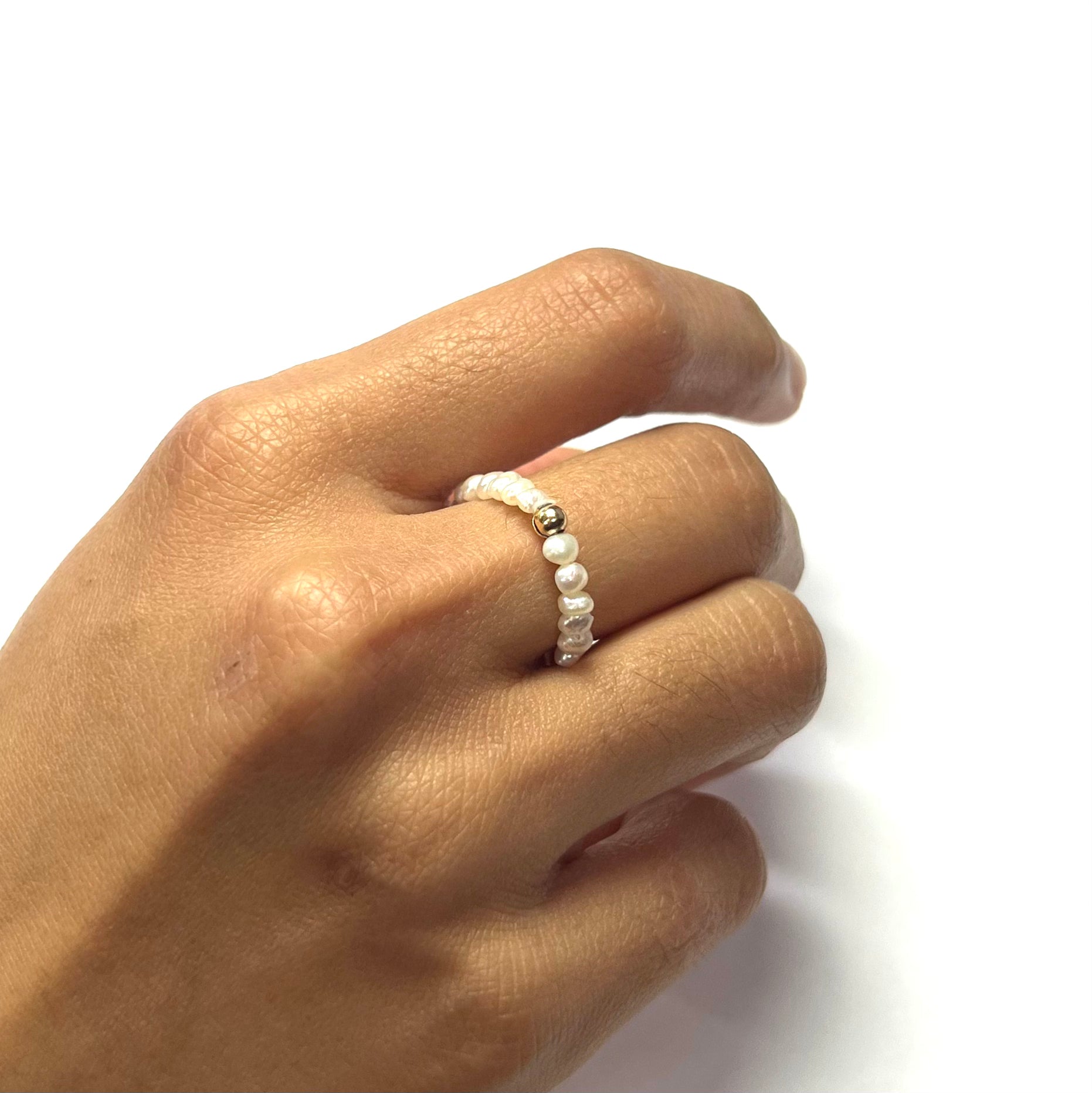 Natural Seed Pearl Eternity Yellow Gold Bead Ring 9