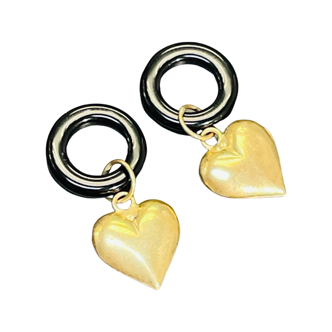 14K Yellow Gold and Black Onyx Hoop Earring Charms