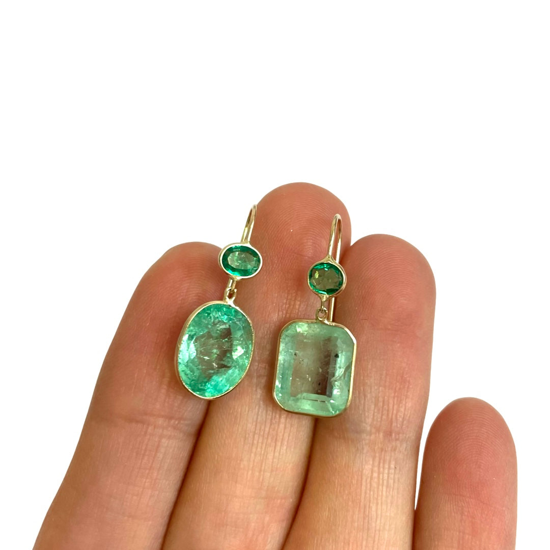 7CT Colombian Emerald Drop Earrings 14K Gold
