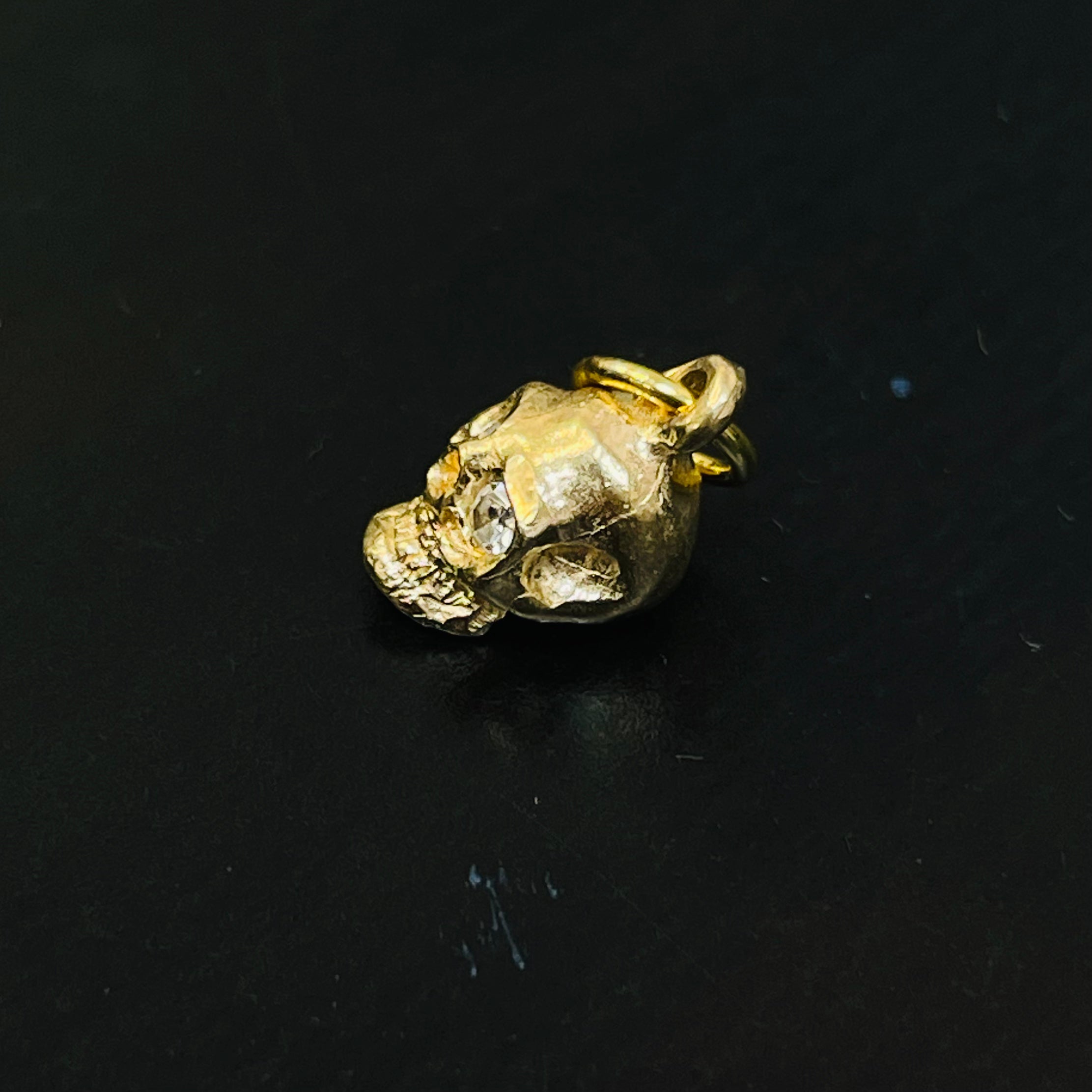 18K Yellow Gold Natural Diamond Eye Skull Charm Pendant