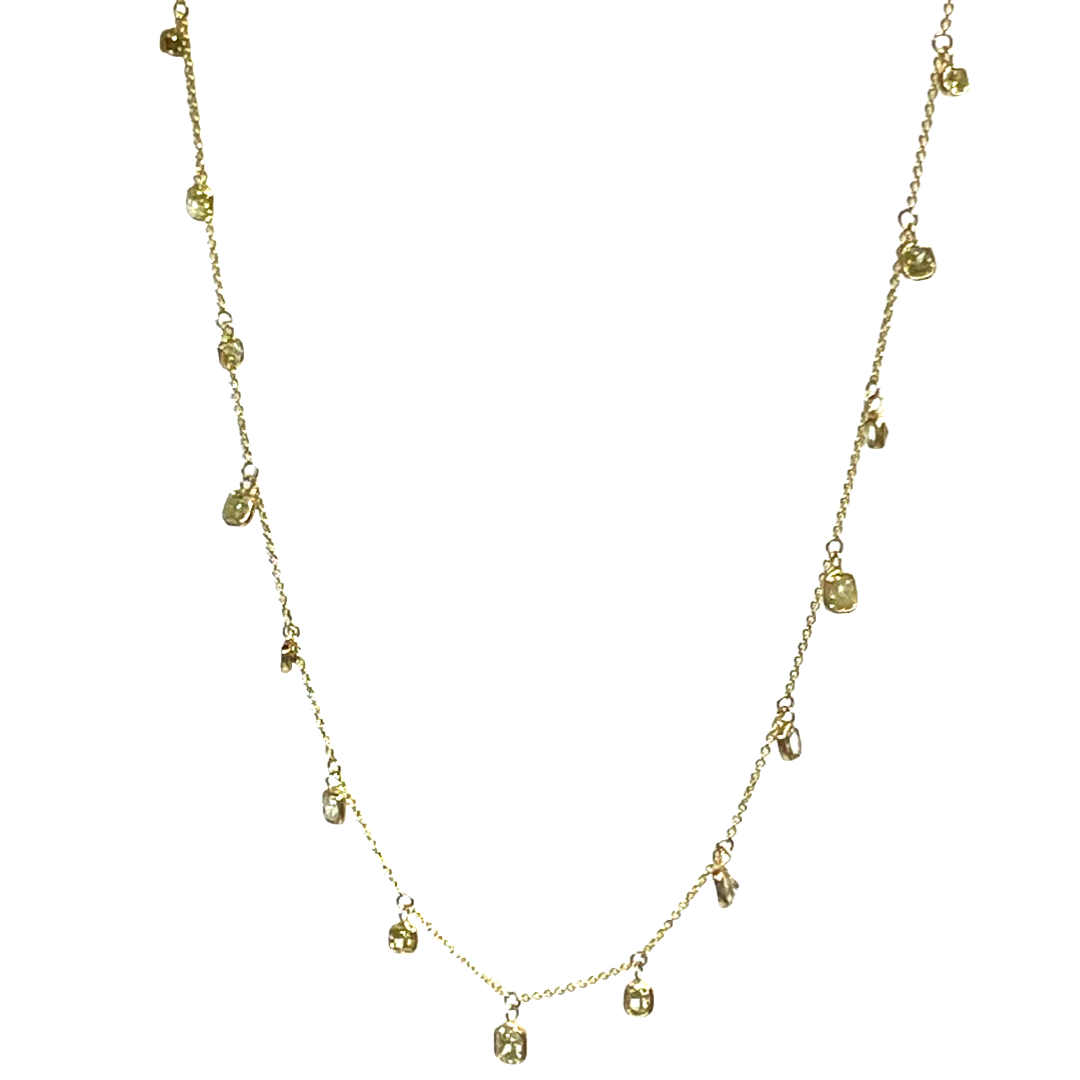 2.04CT Yellow Cushion Cut Diamond 16" 14k yellow Gold Dangle Necklace