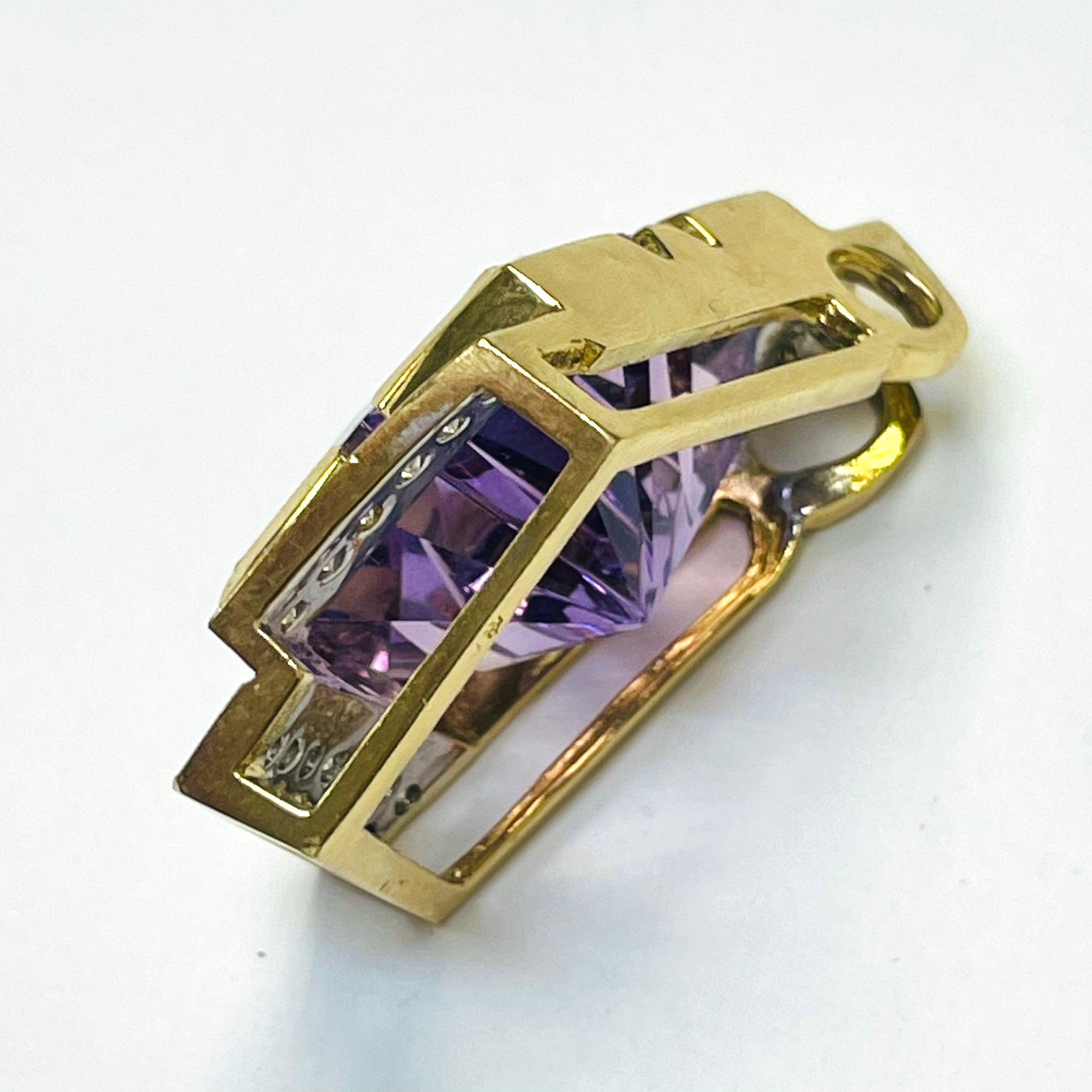 Prism Cut Amethyst with 2ctw Diamonds Pendant 18K Yellow Gold Pendant slide