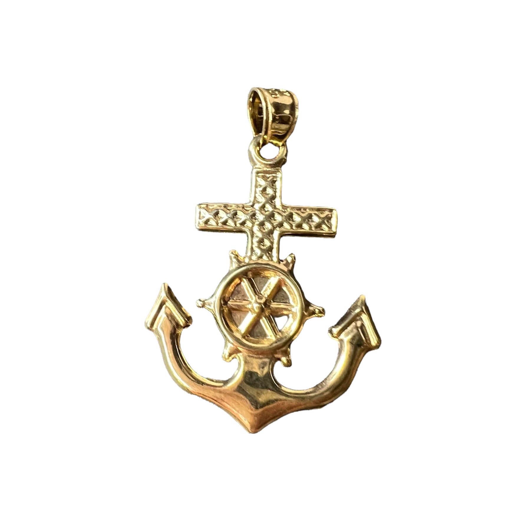 Cute! 14K Solid Yellow Gold Anchor Pendant Charm 1.25"