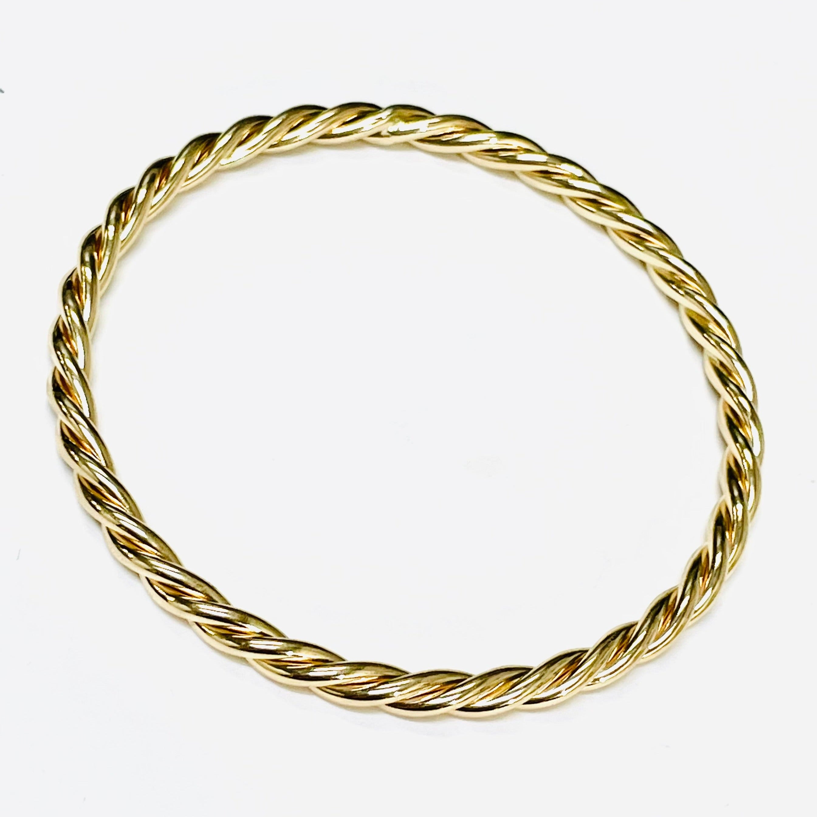 4mm 7.8" Fine 14K Yellow Gold Twisted Rope Bangle Bracelet